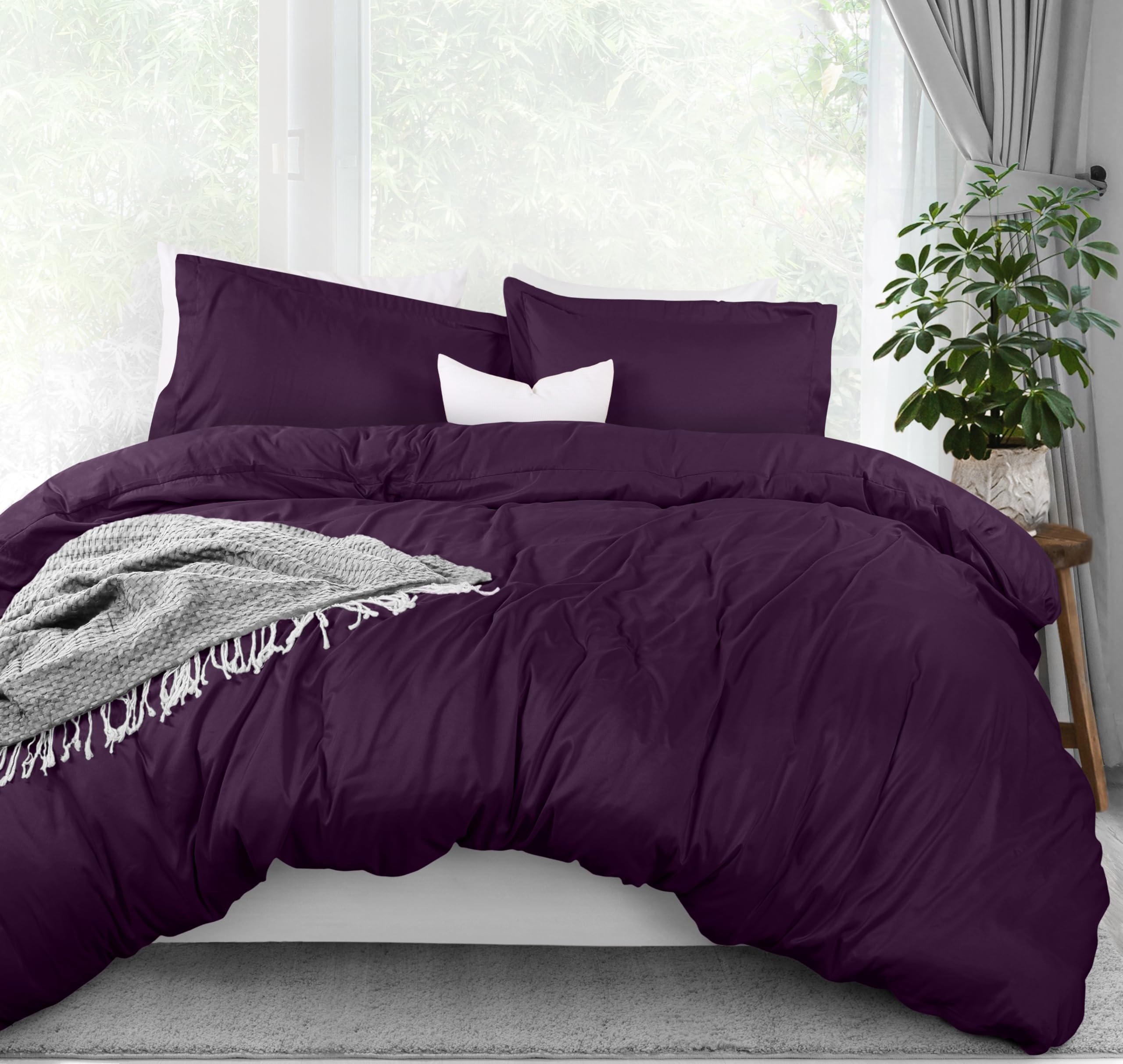 Utopia Bedding Duvet Cover King Size - 3 Piece with Zipper Closure - 1 Comforter Cover 104X90 Inches & 2 Pillow Shams 20X36 Inches (Purple) Comforter Not Included