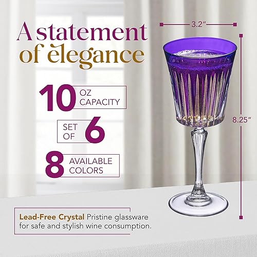 Miniatura 4 de Barski Copa de vino  Copas de vino  Vino tinto  Vino blanco  Púrpura  Copa de agua  Juego de 6 copas  Vidrio similar al cristal  10 onzas bellamente