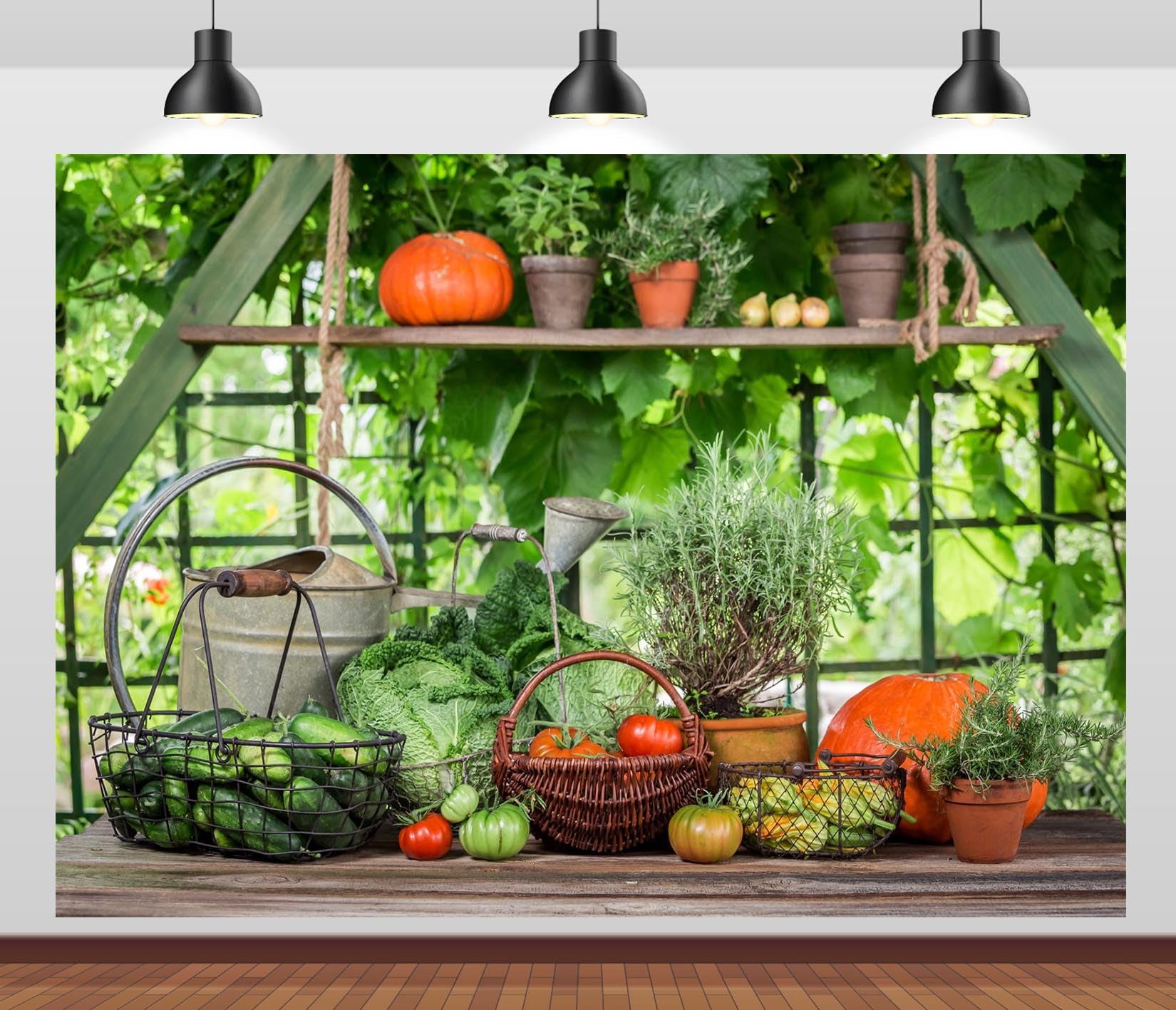 CORFOTO 6x4ft Fabric Green Vegetables and Fruits Garden Backdrop Rural Harvest Scene Photo Background Summer Garden Plant Photography Background