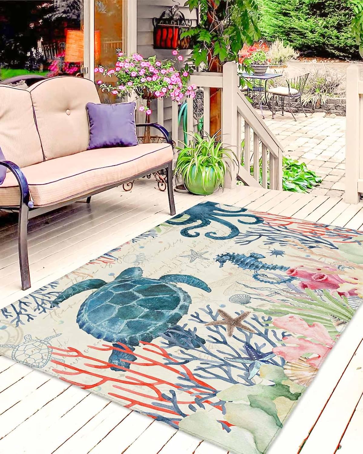 Hokiten Durable Outdoor Rugs for Patios, Coastal Nautical