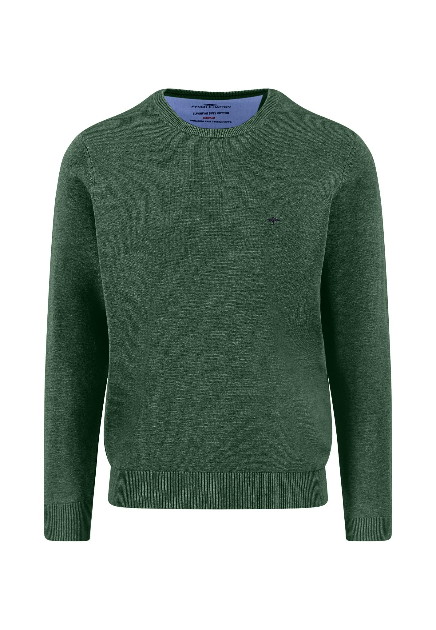 Fynch-Hatton Men's Dark Leaf Fine Knit Cotton Crew Neck Jumper, 3XL