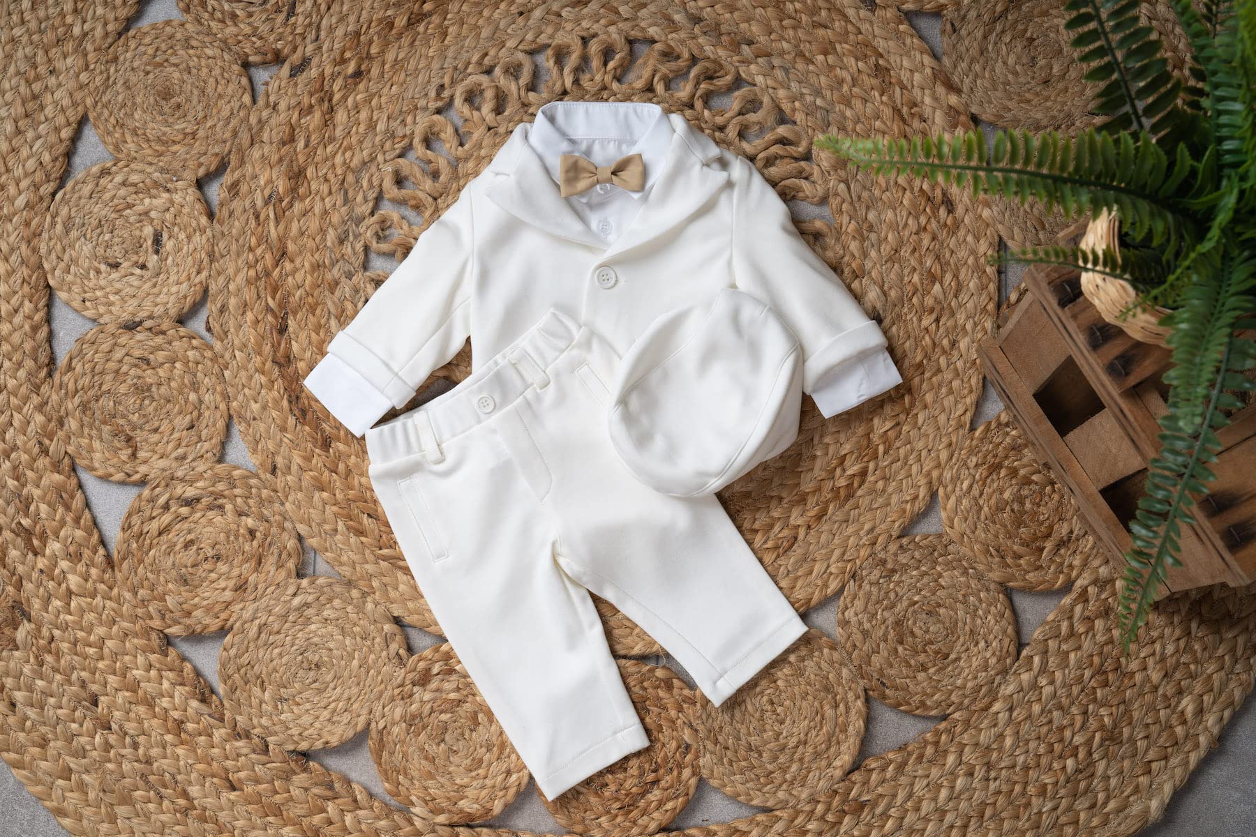 Baby Anzug mit Sakko Taufanzug beige Jungen Anzug langarm Festanzug Taufset Taufoutfit