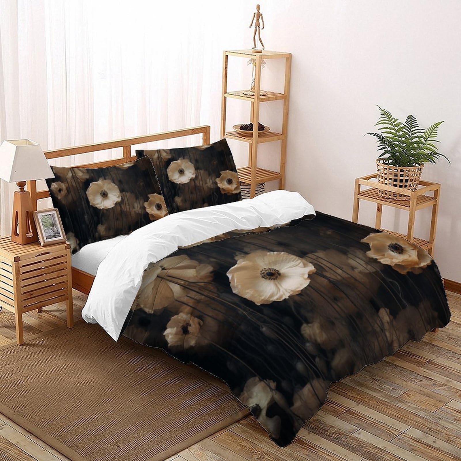 Housse de couette 3 pièces lit super king 260x220cm motif 3D floral