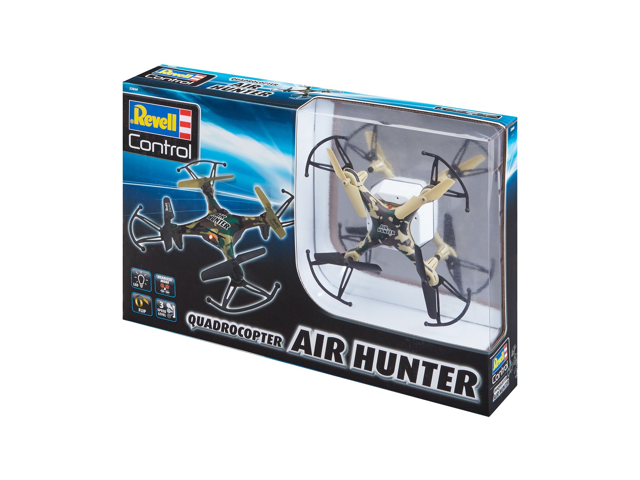 Revell RC Quadrocopter "Air Hunter" | zdalnie sterowany samolot | 3 poziomy prędkości | funkcja Flip | Tryb Headless | akumulator LiPo i kabel USB do ładowania | wygląd kamuflażu | od 12 lat