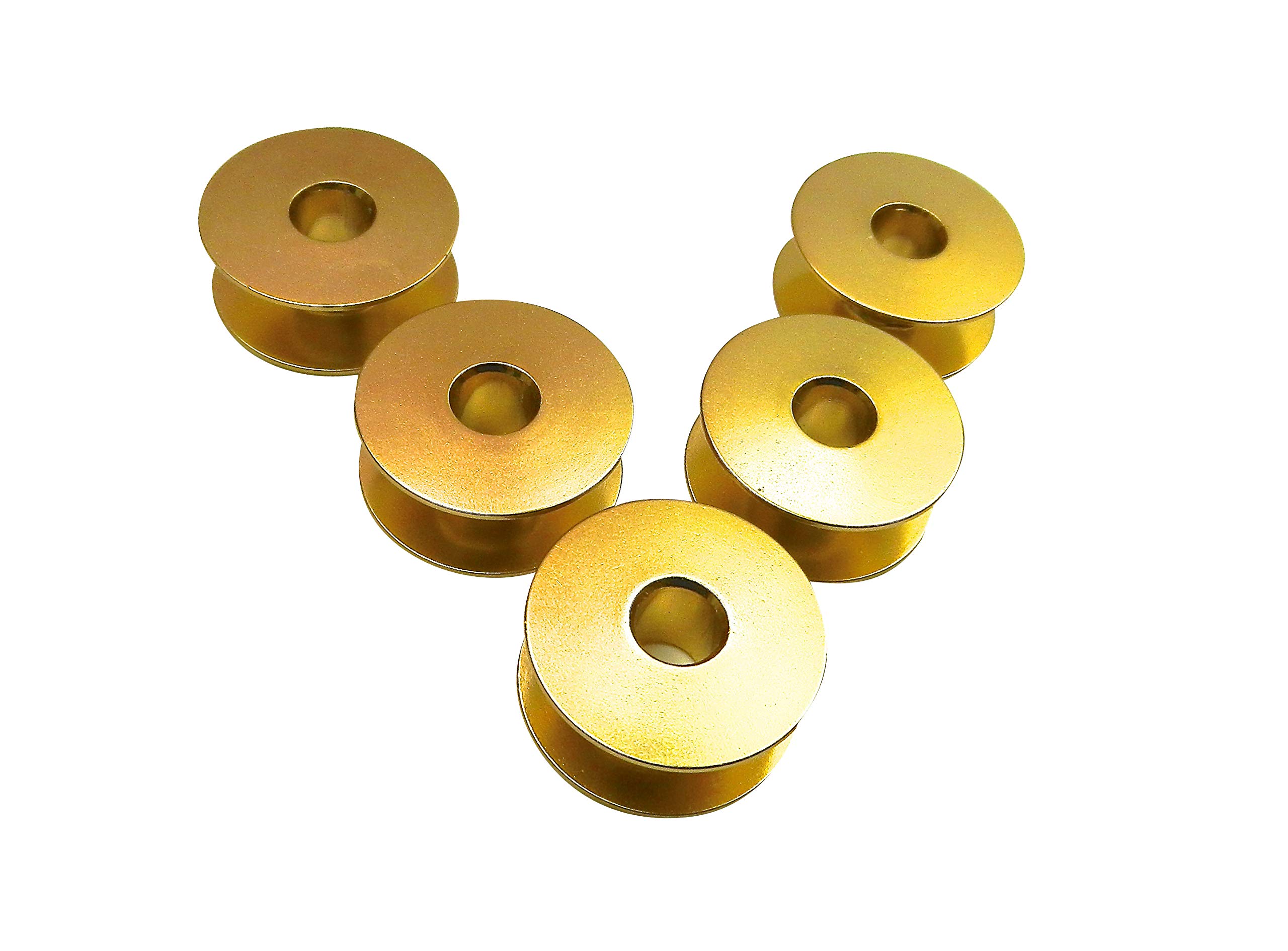 5 gold aluminium bobbins (bottom thread) for Veritas (former DDR sewing machine).