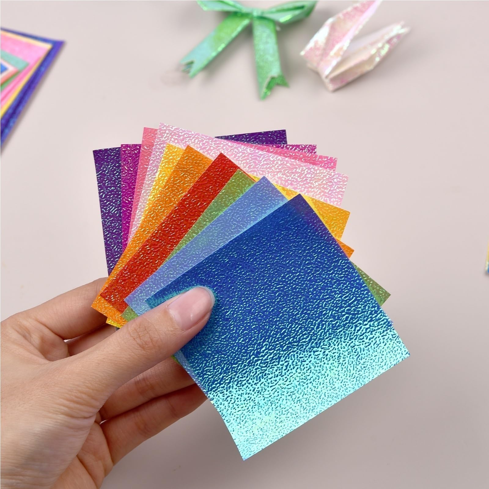 Lot de 100 feuilles papier origami pailleté double face, couleur unie, pliable, perle brillante, fait à la main, for bricolage, scrapbooking, décoration Pour Les Projets De Bricolage(20x20cm)