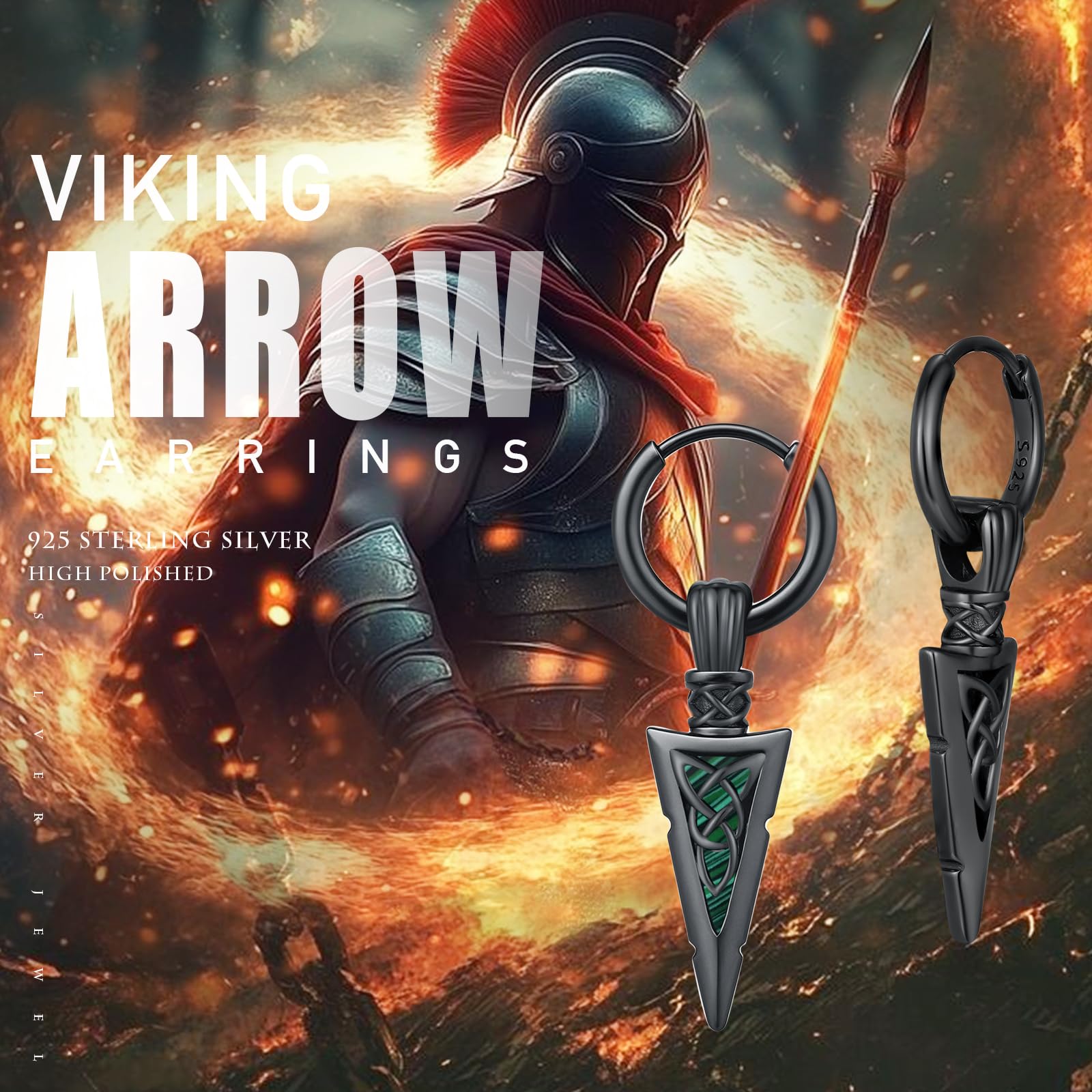 REDSUN Pendientes de aro vikingos con punta de flecha de plata de ley 925, pendientes ViKing Huggie, gota celta, joyería nórdica para hombre, mujer, unisex, regalo para hijo