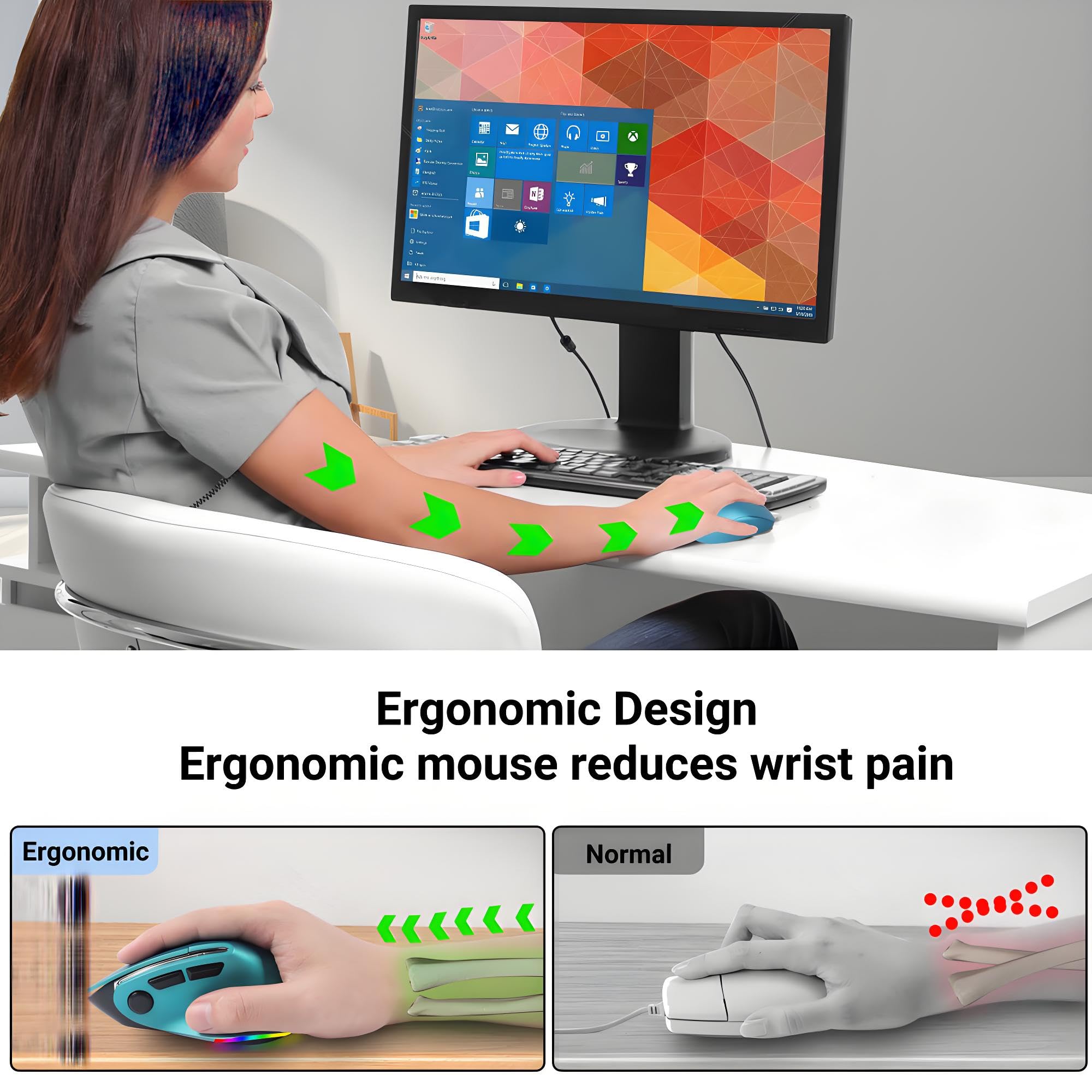Mouse ergonomico, mouse verticale wireless Bluetooth, mouse ottico ricaricabile a LED, portatile (BT5.2 o USB 2,4 GHz), doppia modalità, 1000/1600/2400 DPI, 8 pulsanti per laptop, desktop, PC, Macbook