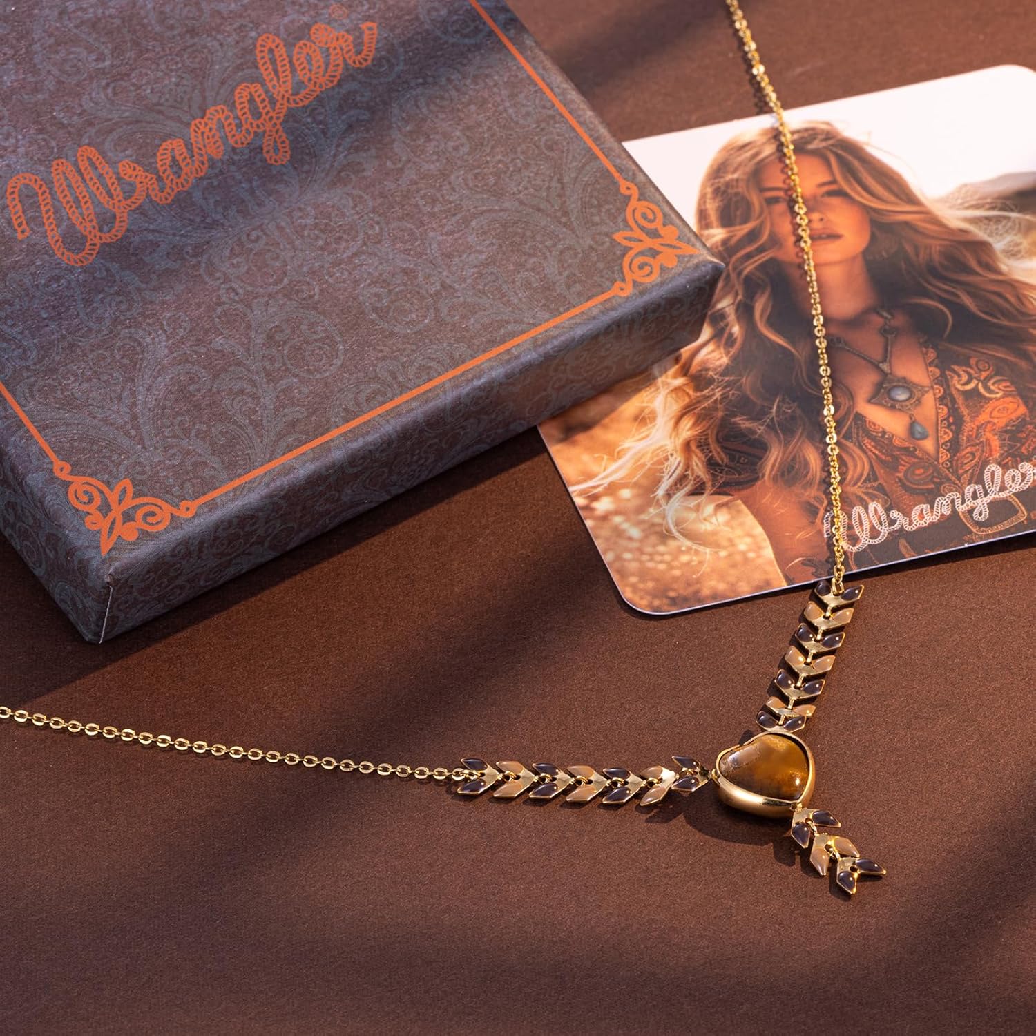 Wrangler Gold Western Y Necklace for Women Statement 14K Country Natural Stone Cowgirl Boho Jewelry - Image 4