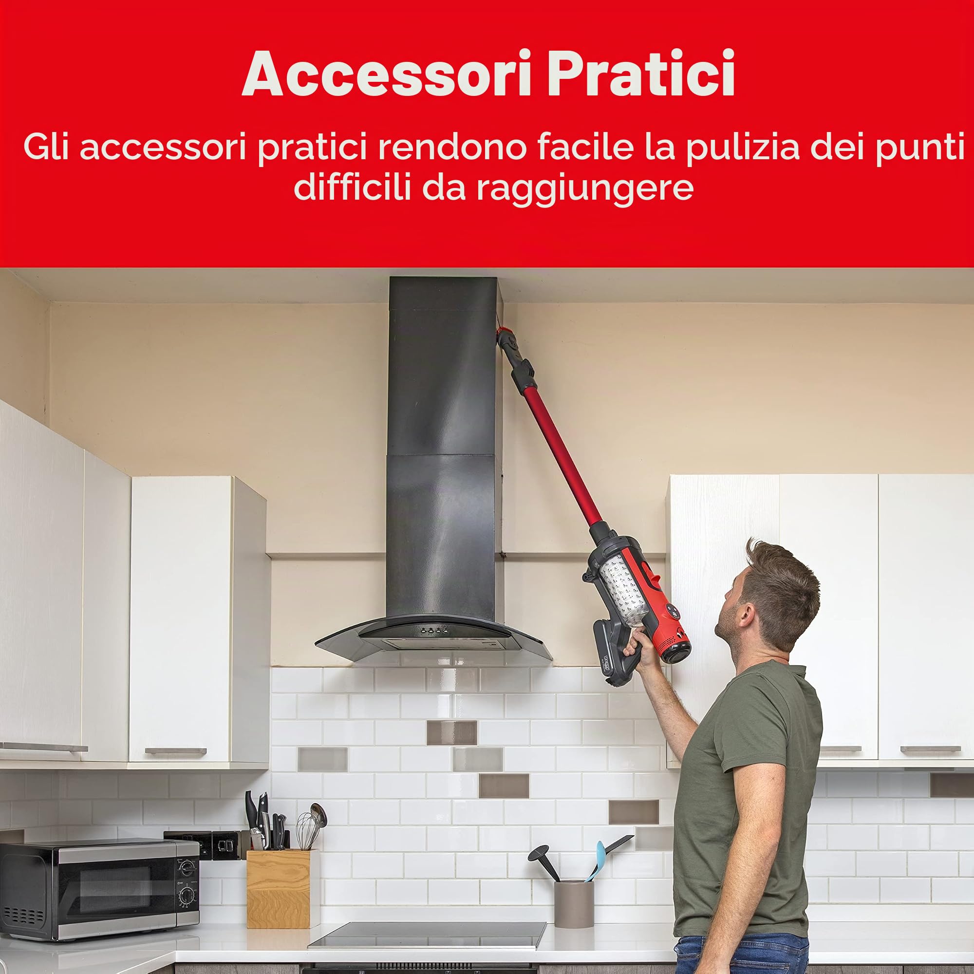 Henry Quick Cordless Stick Vacuum Cleaner, HEN.100, Up to 60 Mins Runtime, Dust-Free Emptying, Powerful Cleaning, Batteria intercambiabile, Lightweight, Red