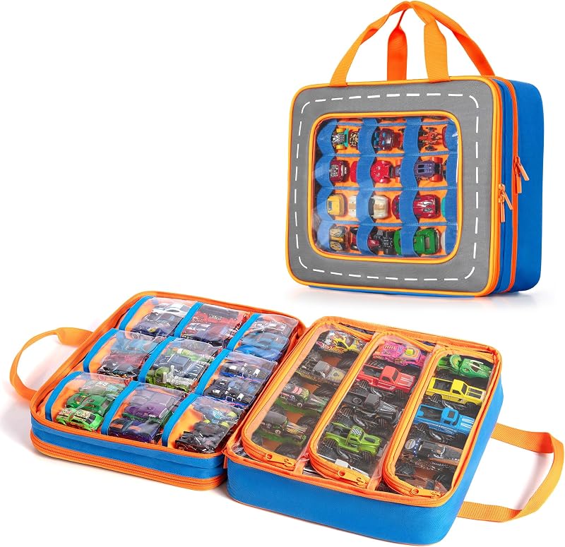 Marscamd Storage Case Compatible with Hot Wheels Toy Trucks Monster Trucks | Hold 66 Pcs, Toy Car Storage Case with Front Display Window, Blue