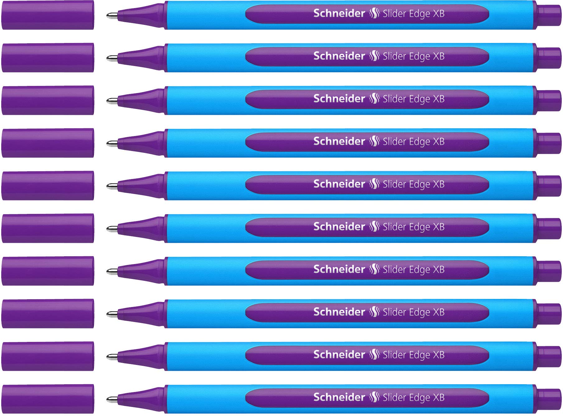 Schneider Slider Edge XB (Extra Broad) Ballpoint Pen, 1.4 mm, Light Blue Barrel, Violet Ink, Box of 10 Pens (152208)