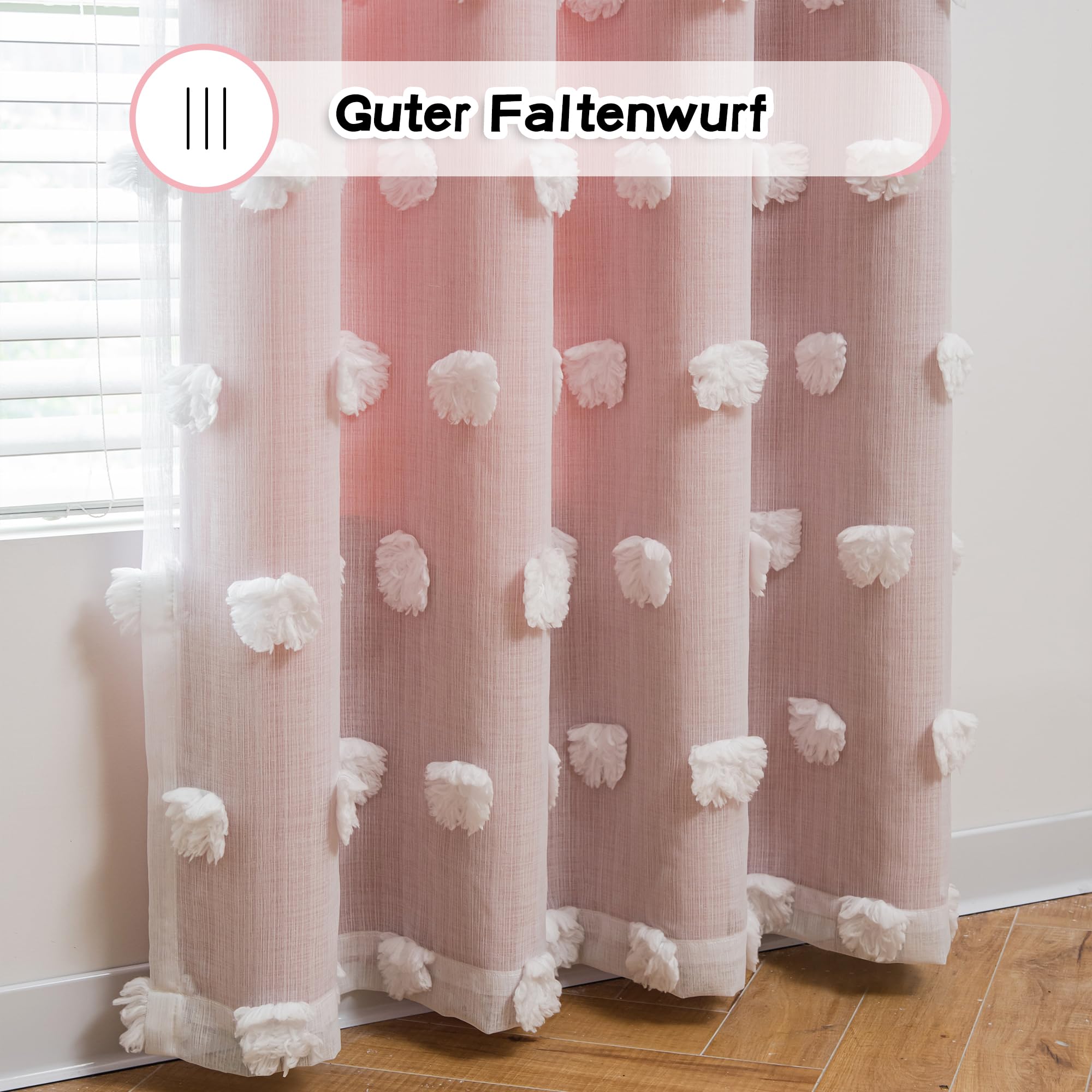 MYSKY HOME Gardinen Kinderzimmer Mädchen Verdunkelungsvorhang 2er Set Vorhänge mit Ösen Weiß Gaze Doppellagige Modern Gardine Kurz Wohnzimmer Verdunkelung Vorhang, H 160 x B 132 cm, Rosa