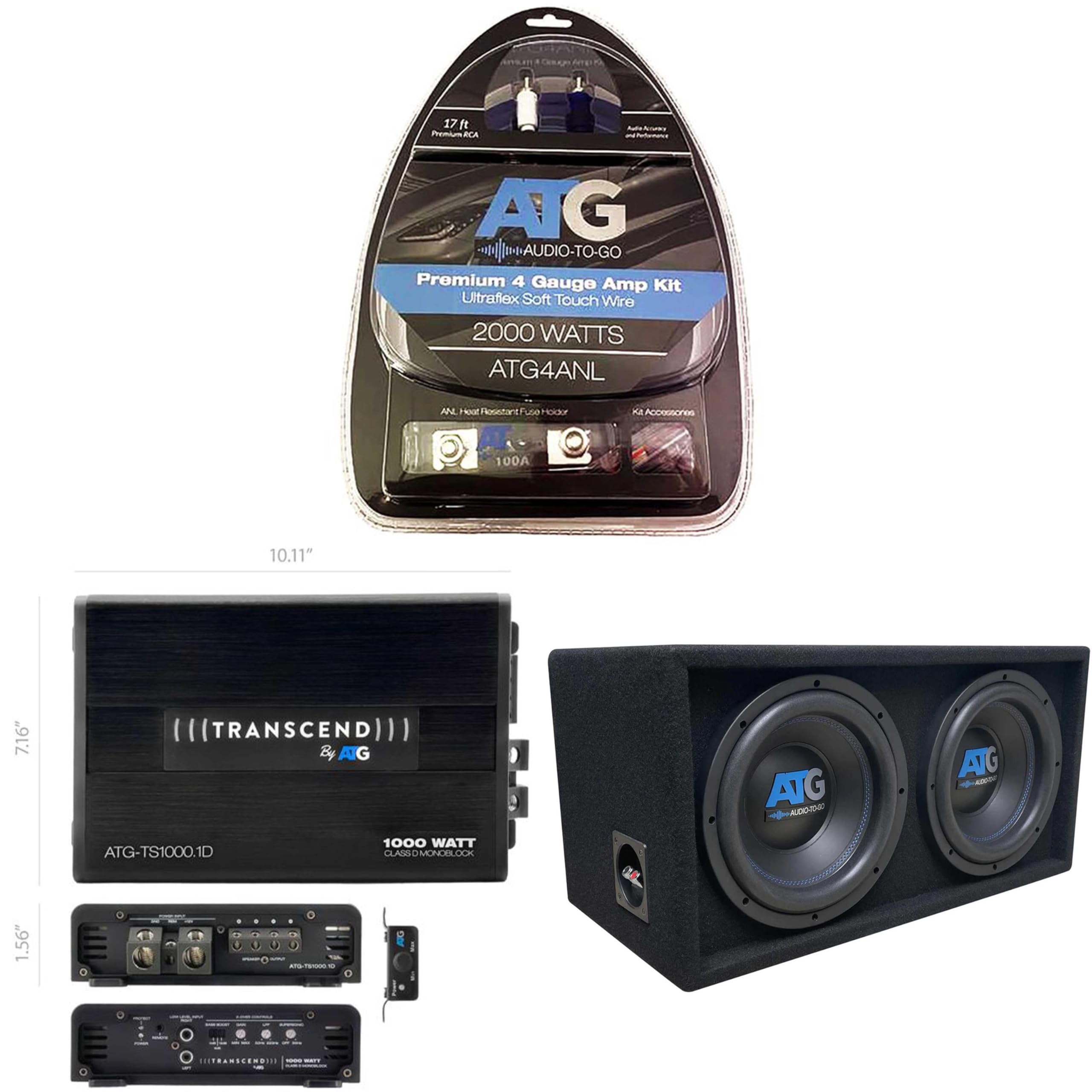 ATG Car Audio Dual 12 Inch 1000 Watt Bass Package Bundle