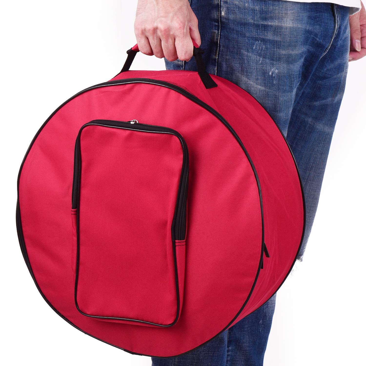 Black Snare Drum Rucksack Hülle, 14 -Zoll -Drum -Beutel mit Schultergurt Nylon Stoff, Außentaschen für Drum Sticks Musiklie Schütze Bequemer Trage (Rot)