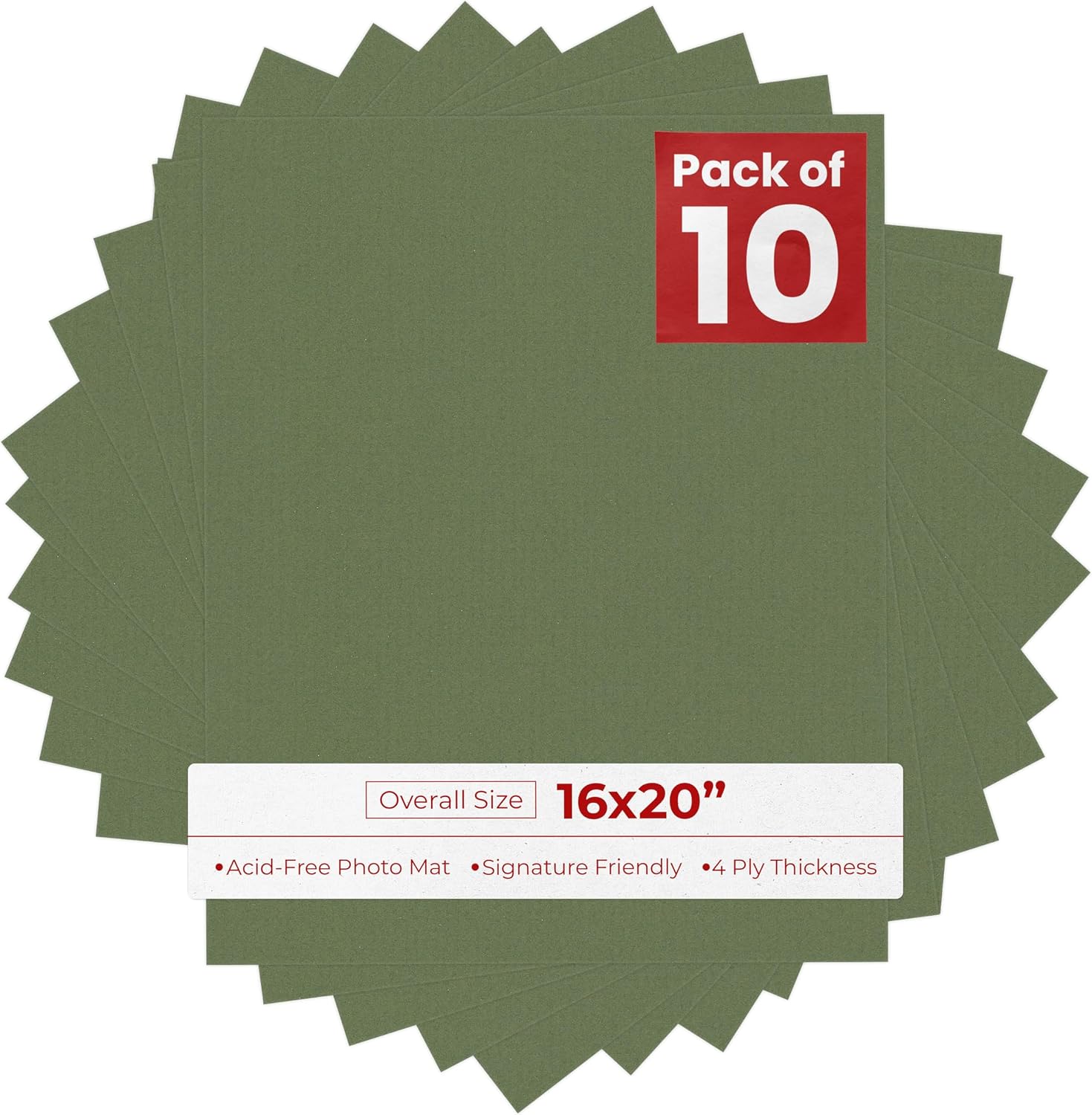 Dill Green 16x20 Backing Board - Uncut Photo Mat Board (10-Sheets)
