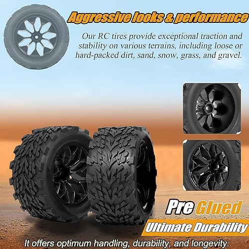 Miniatura 4 de RC Station Ruedas y neumáticos hexagonales RC de 0.472in, 4 piezas para neumáticos y ruedas RC a escala 110 con insertos de espuma para neumáticos y