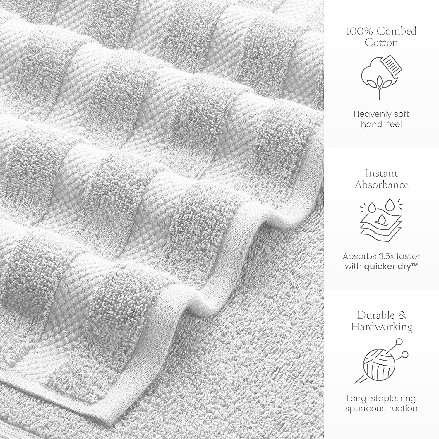 Confezione da 2 lenzuola extra large (100 x 200 cm-600 GSM) in puro cotone egiziano per bagno, spiaggia, piscina (argento, cotone)