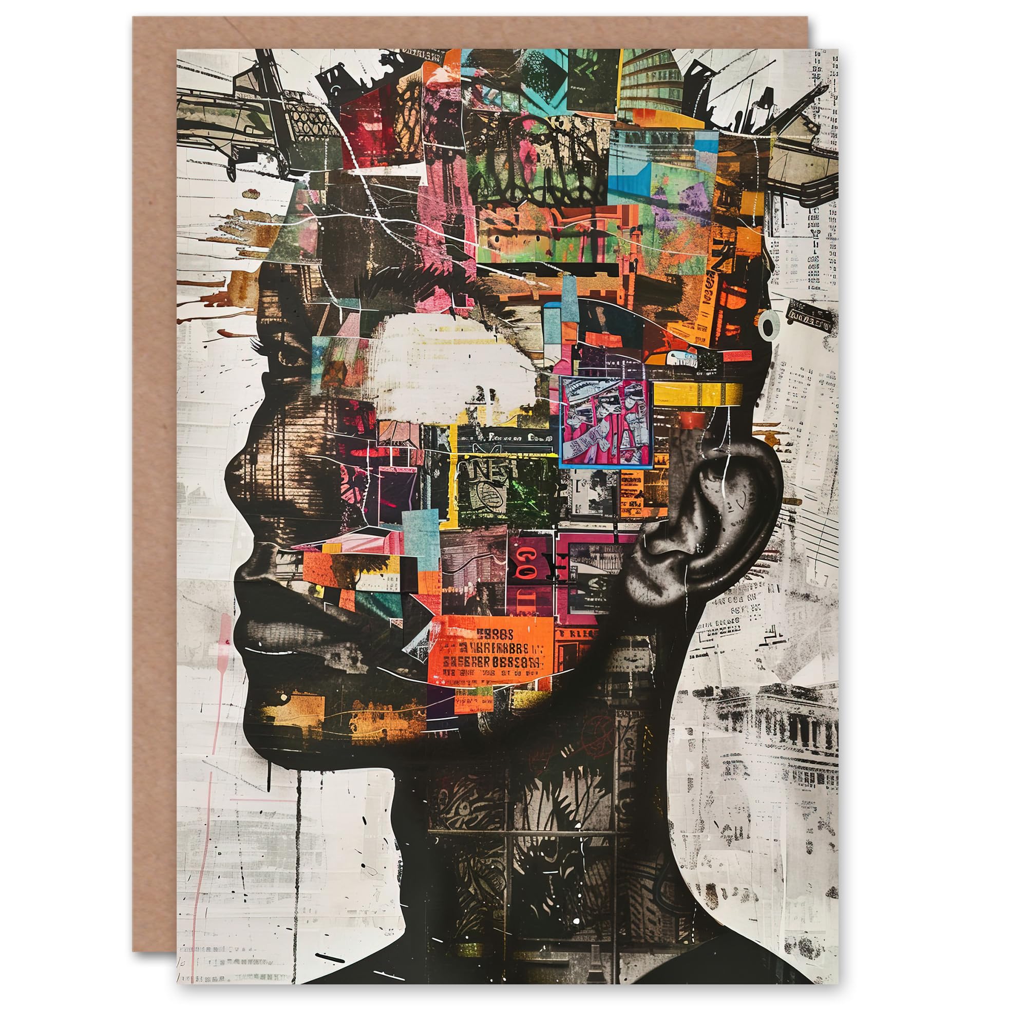 Artery8 Greeting Card Modern Art Punk Portrait Collage Bold Statement Blank For Him Or Her Art Birthday Card