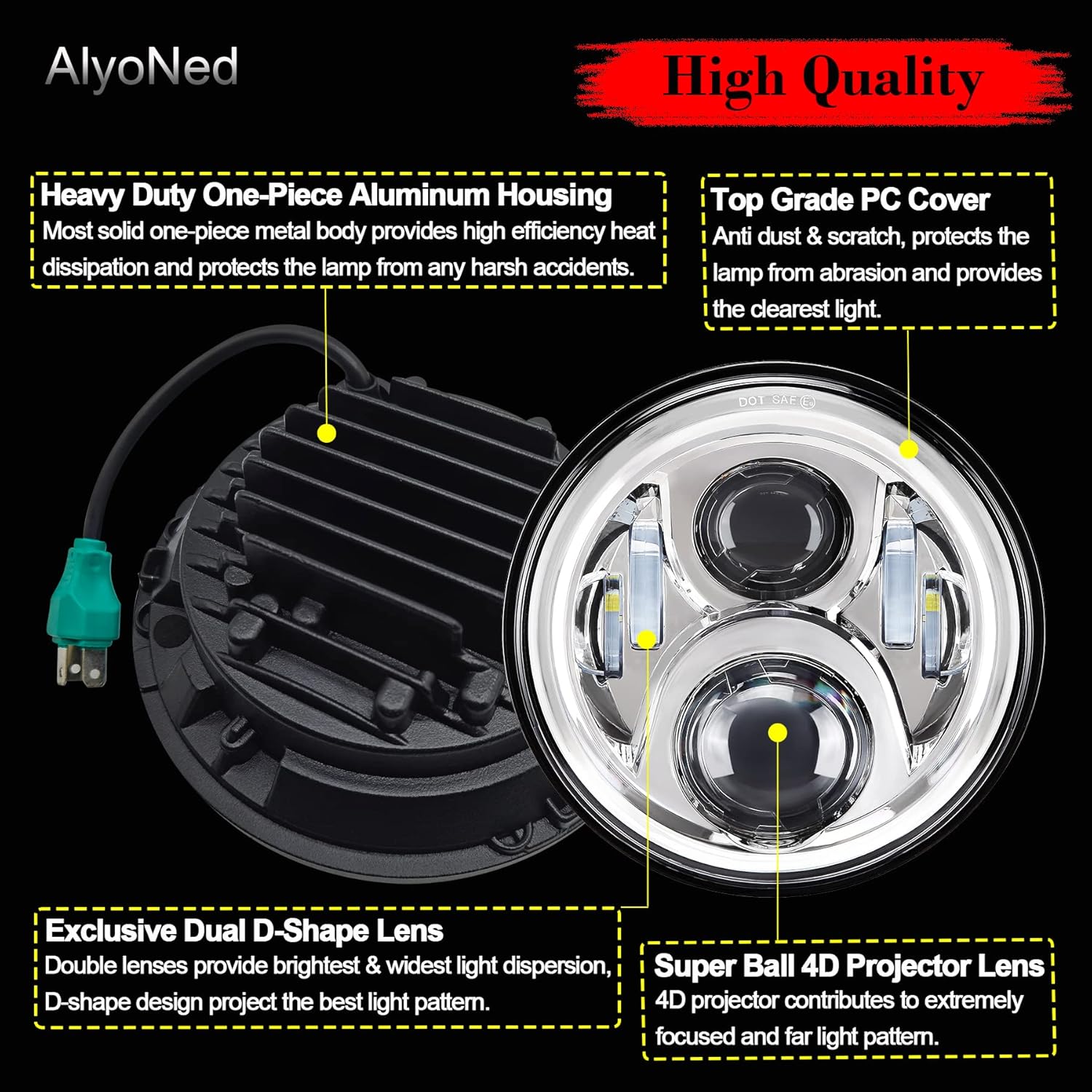 7 inch Motorcycle LED Headlight DOT Lamp Kit with Mounting Bracket Compatible with Harley Davidson Fatboy Street Glide Heritage Softail Road King Switchback Electra Glide Ultra Classic Chrome
