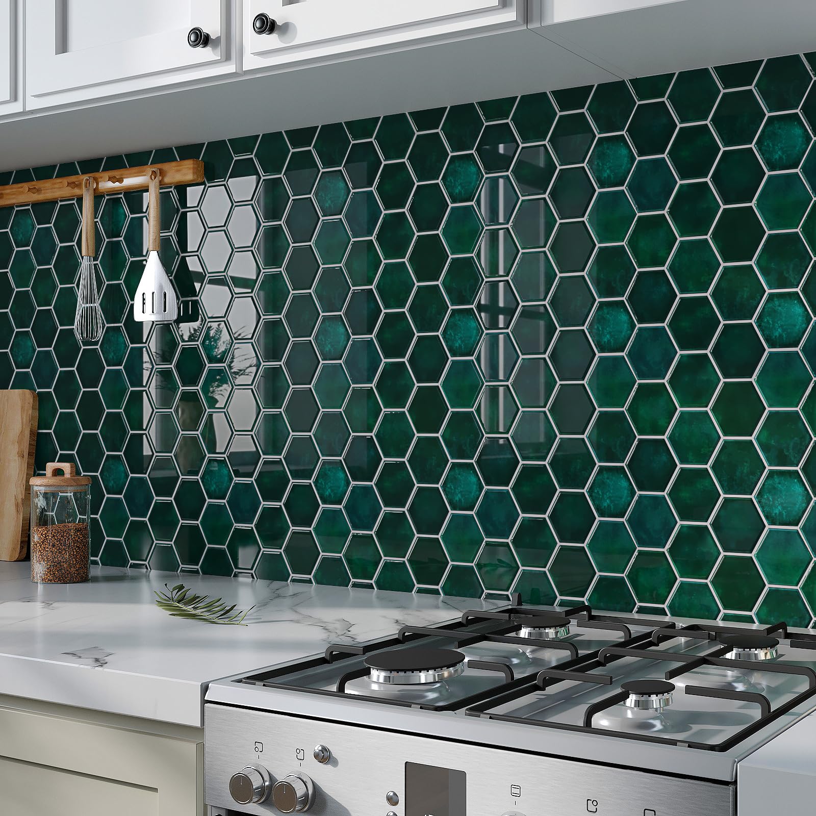 VaryPaper Adhesivo para azulejos, mármol verde oscuro, 30,5 cm x 30,5 cm, 18 unidades, para cocina y baño, resistente al agua, 3D, paneles de pared