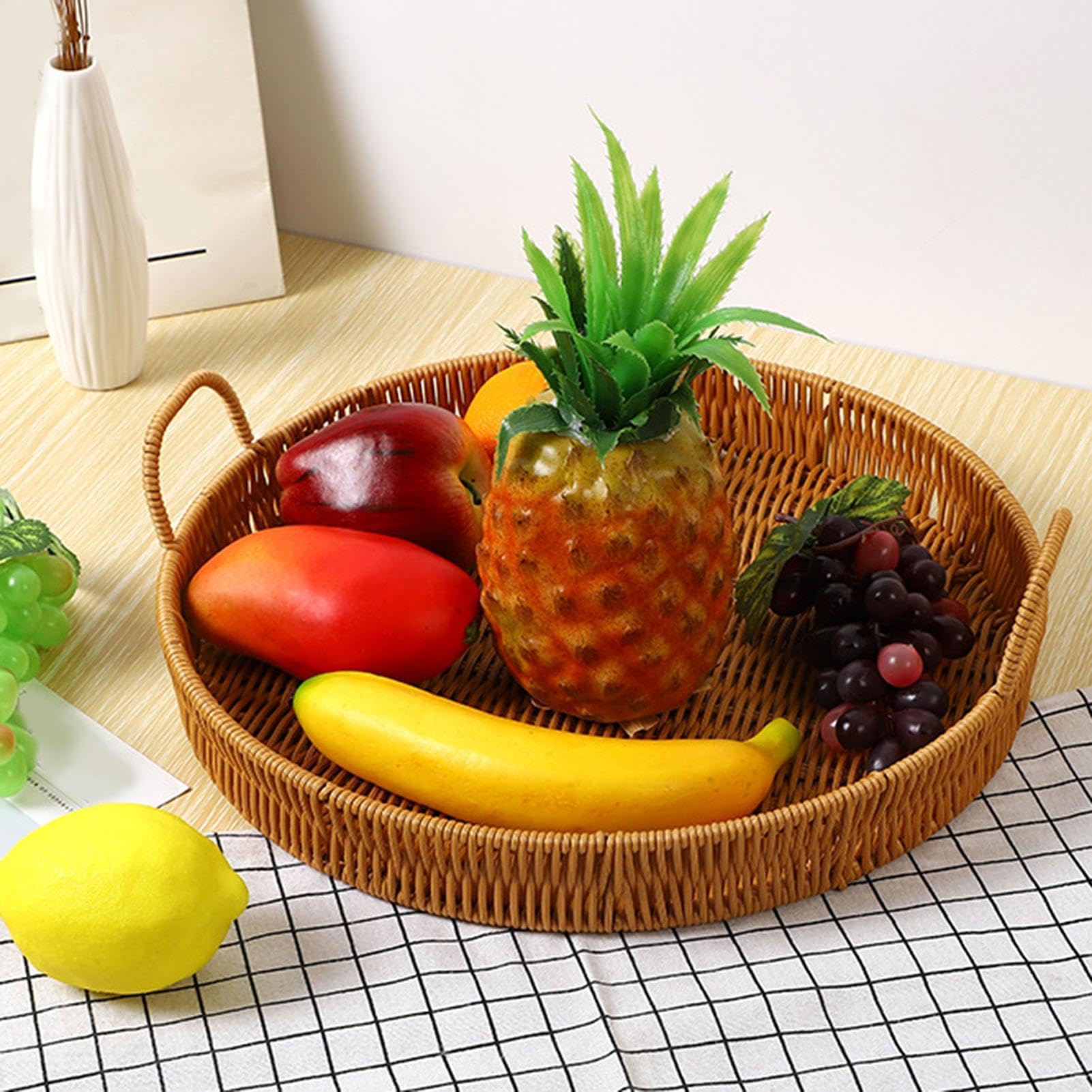 Cesto Portaoggetti In Rattan Traspirante | Cestino Intrecciato Artificiale Per Pane Cucina Soggiorno Balcone Esterno Spiaggia Per Raccolta Frutta Verdura Uova Fiori