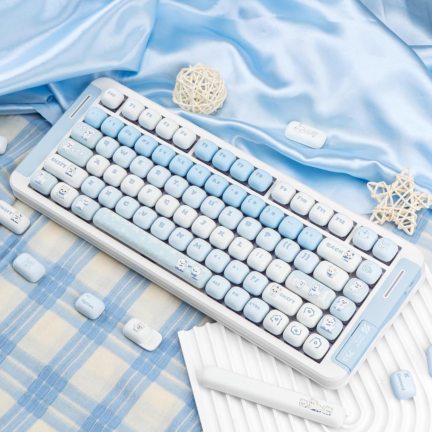Cute PBT Keycaps, Blue MOG Profile, 140 Keys, Novelty Round Keycap, Kawaii Custom Keycap for Gateron Cherry MX Switches Mechanical Keyboard