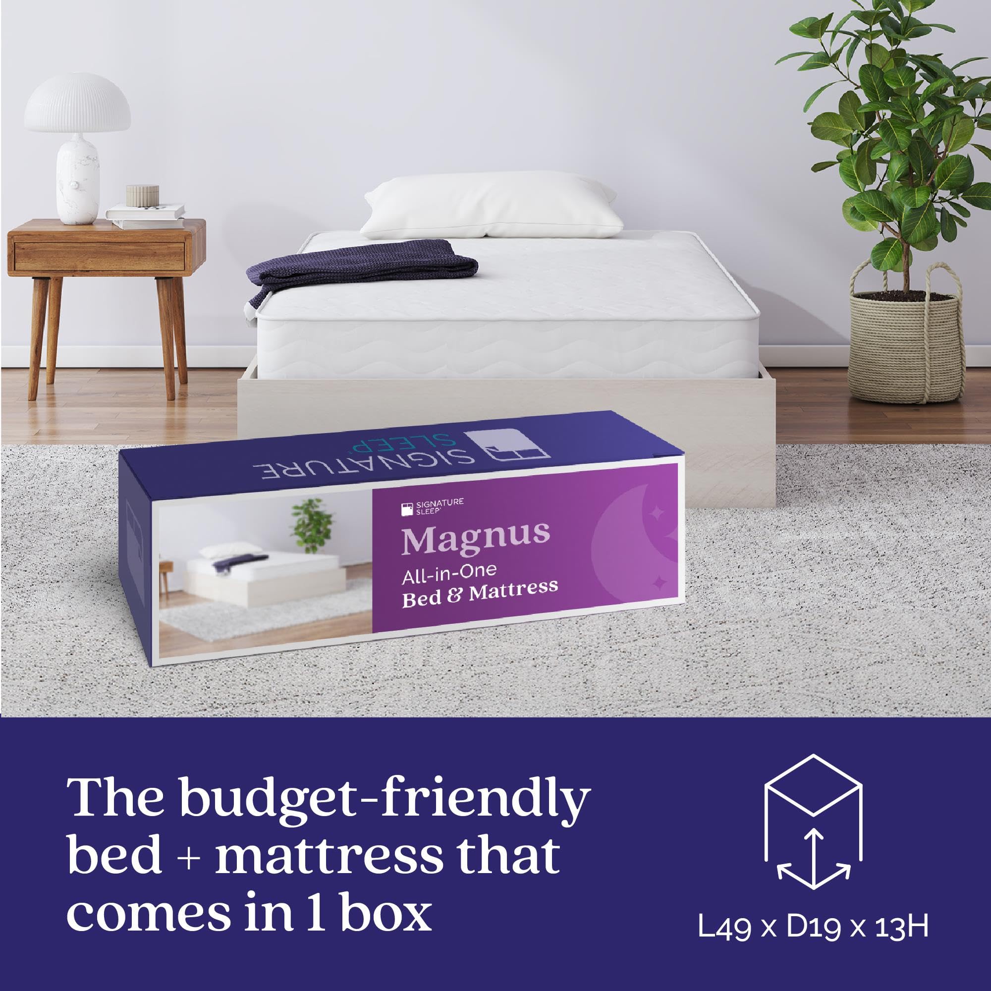 Signature Sleep Magnus Platform Bed Frame and Mattress Set, Twin, Ivory Oak