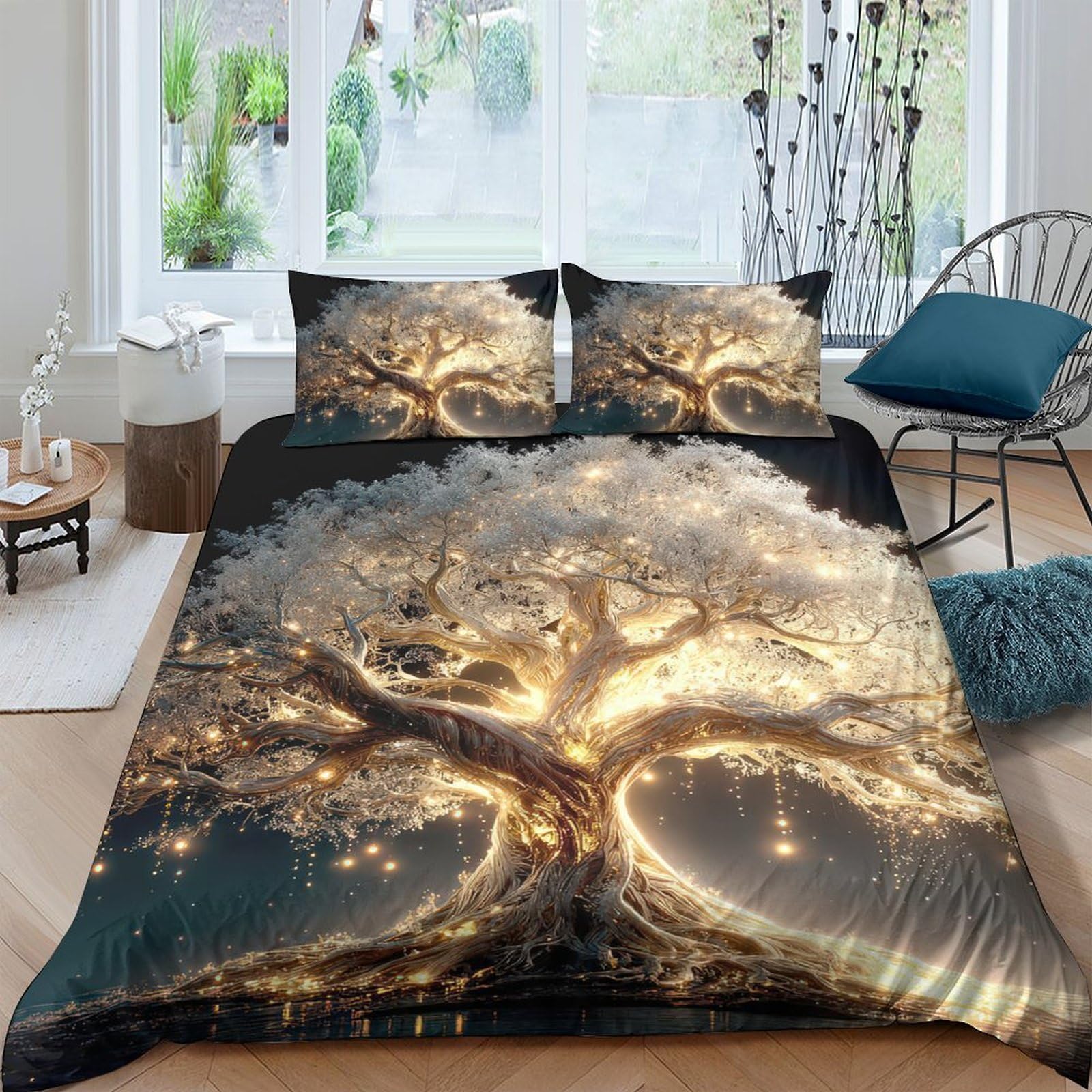 Ctjqhvkz Style-6 3D Printed Glowing Tree Fitted Sheet Microfiber Artistic Fantasy Forest Mattress Cover For Bedroom Guest Room Decor Single（135X200cm）