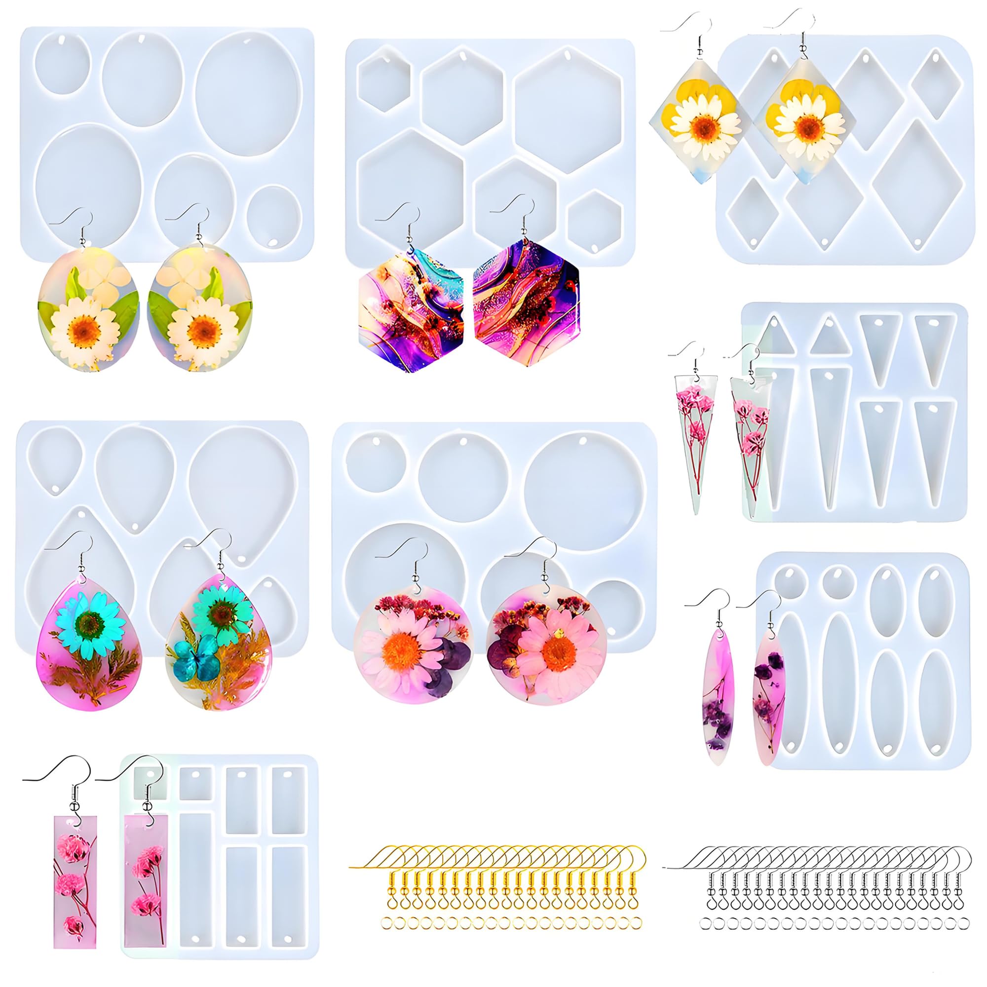 Resin Earring Molds,Resin Jewelry Molds with 8Pcs Variety Shape