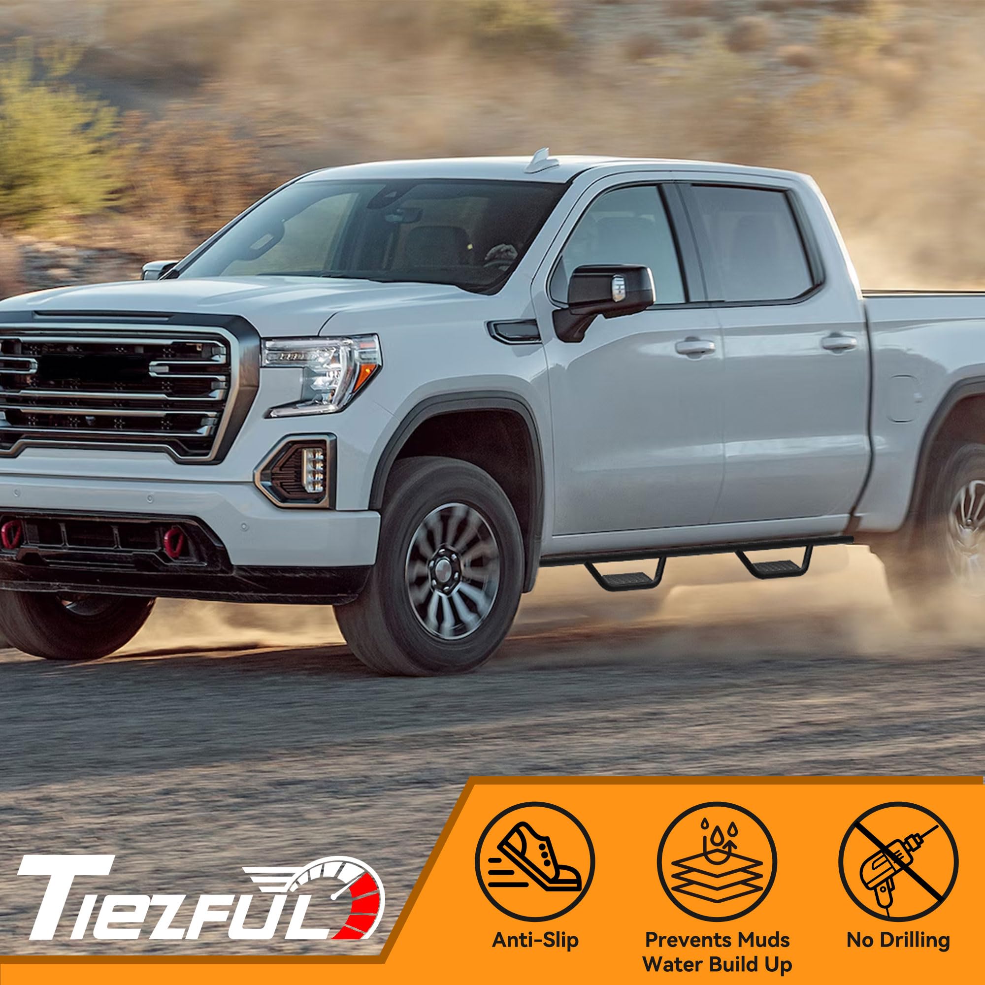 TIEZFUL 4.7 Inch Running Boards Compatible with 2019-2025 Chevy Silverado/GMC Sierra 1500 Crew Cab & 2020-2025 Silverado/GMC Sierra 2500 3500 Crew Cab, Step Bars Drop Down Side Steps Nerf Bars