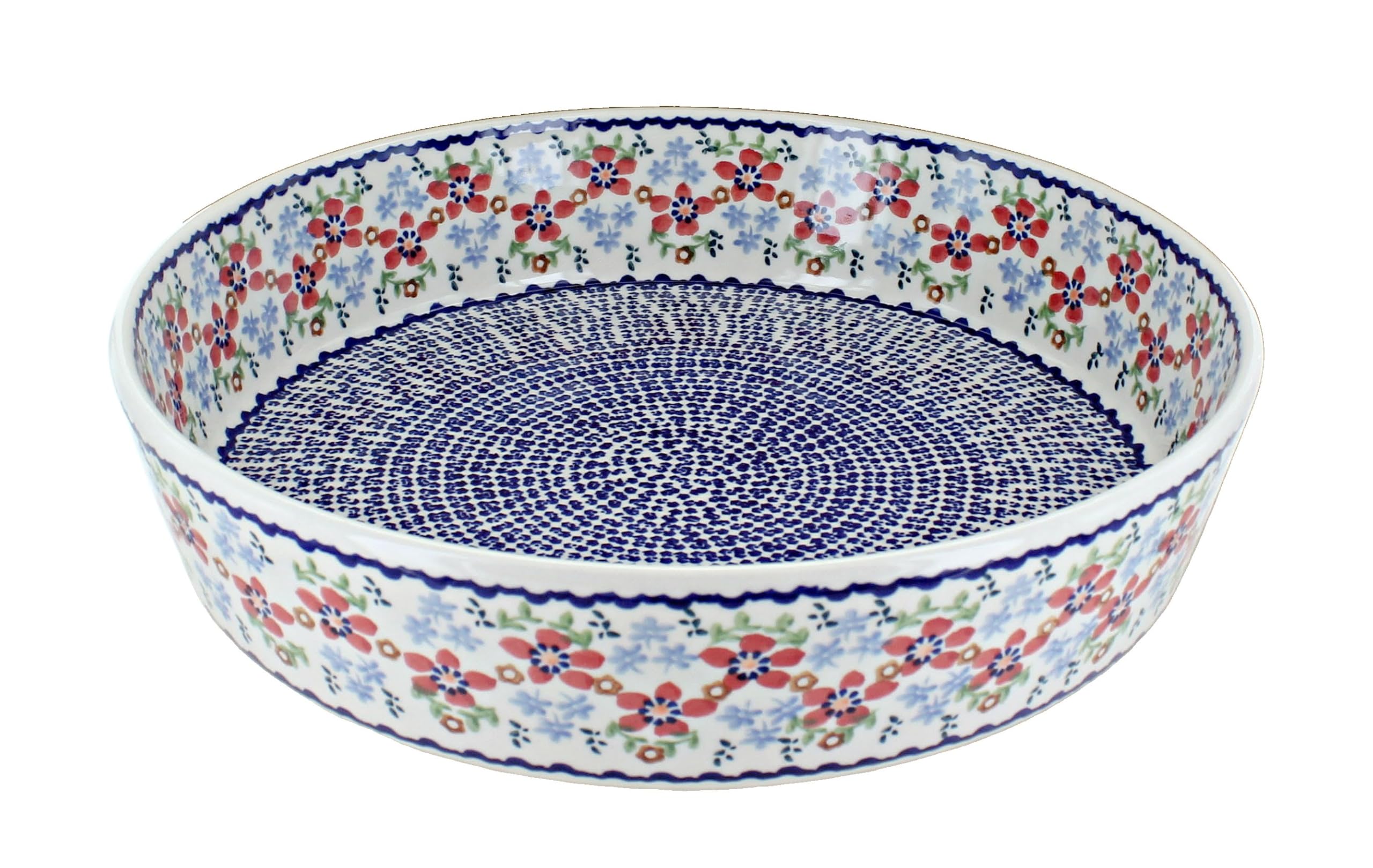 Blue Rose Polish Pottery Red Poppy Large Round Baker