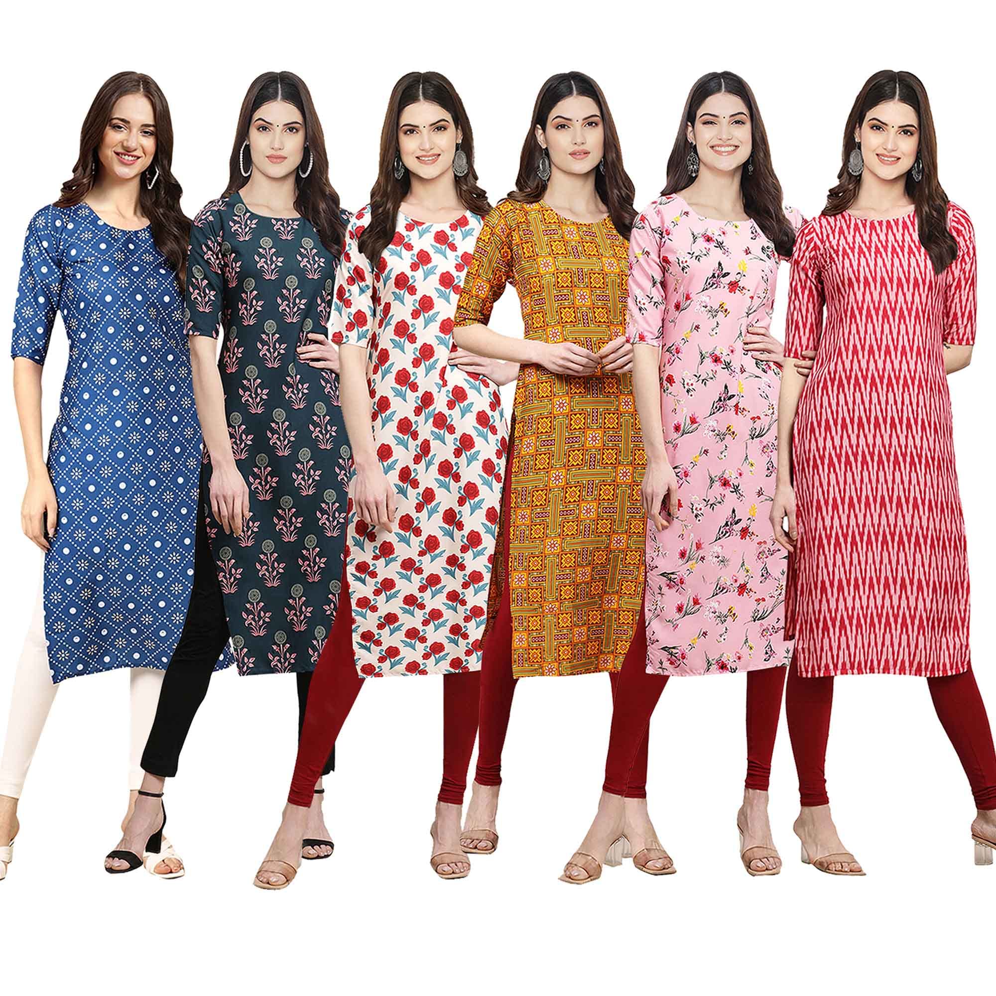 Pinkmint Women's Crepe Digital Print Straight Kurta [Pack Of 6] (Cke-353-335-342-333-339-328-Xl)