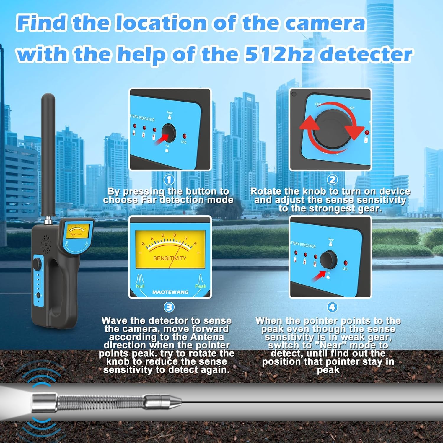 Sanyipace Localisateur 512Hz, Localisateur de Tuyaux Souterrains, Appareil de Localisation de Câbles Souterrains, Accessoires pour Caméra d'égout, Récepteur Rechargeable Alimenté par Batterie 3000mAh
