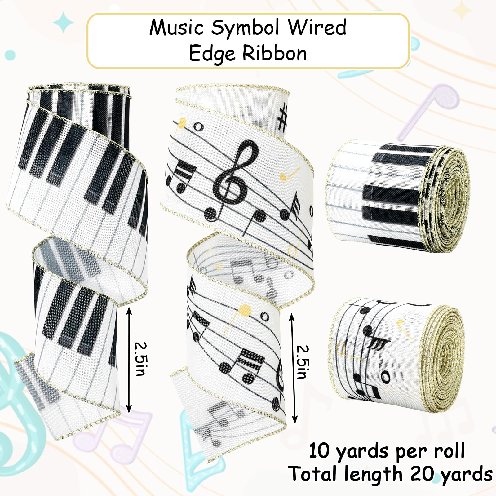 Amazon.com: FYSUIMU Music Wired Edge Ribbon 2.5 Inch Musical Note