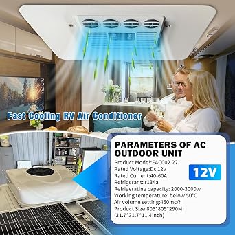 Treeligo 12V RV Air Conditioner, 12000 BTU 12 Volt Rooftop Camper Air Conditioner, DC AC for Van, RV, Yacht, Golf Carts, Road Machine, Caravan, Buses