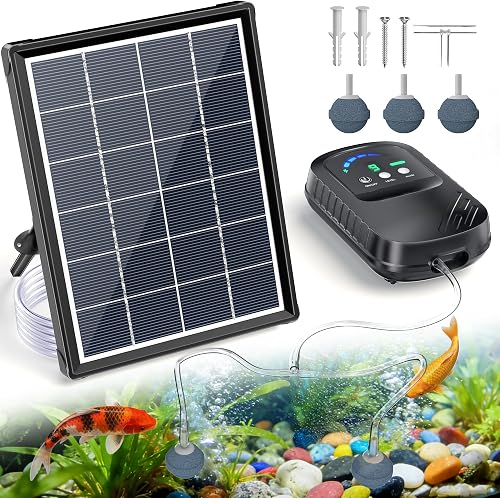 POPOSOAP 4W Solar Pond Aerator, Solar Air Pump for Pond with 2200mAh Battery, 9 Adjustable Modes Quiet Solar Oxygen Pump for Fish Pond, Bird Bath, Garden Ponds, Small Outdoor Decor-P9335