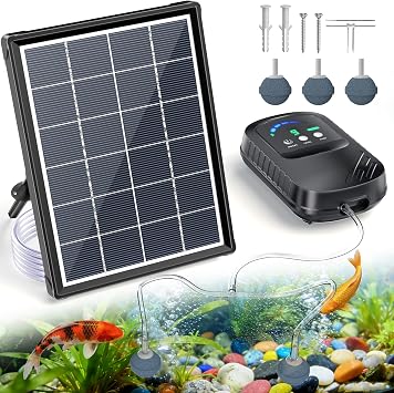 POPOSOAP Solar Pond Aerator, Solar Air Pump with Adjustable Airflow, Quiet Solar Pond Oxygen Pump for Koi Pond, Garden Pond, Fish Tank, Hydroponics