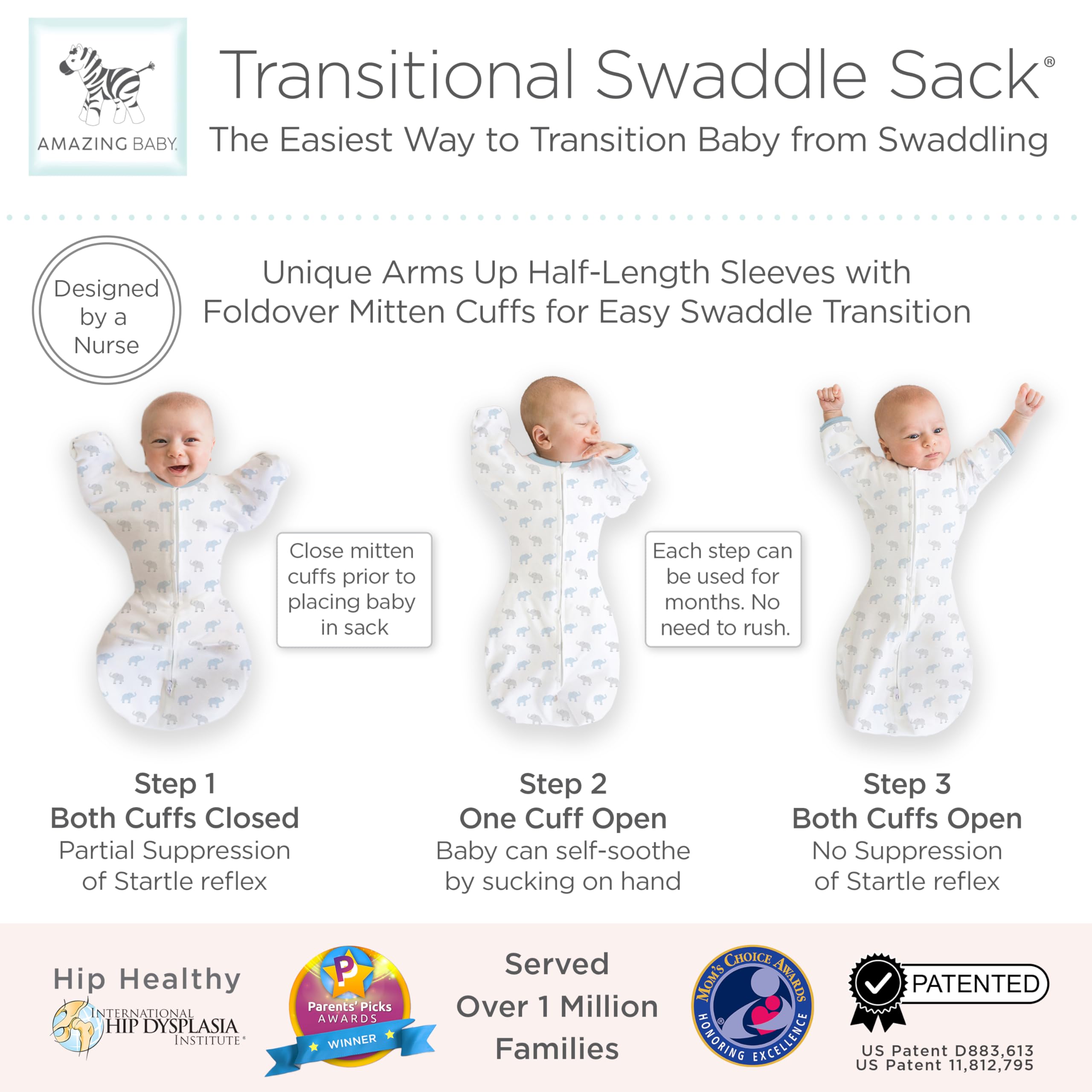 Amazing Baby Transitional Swaddle Sack, Baby Swaddles for Newborn with Arms Up Half-Length Sleeves & Mitten Cuffs - Image 3