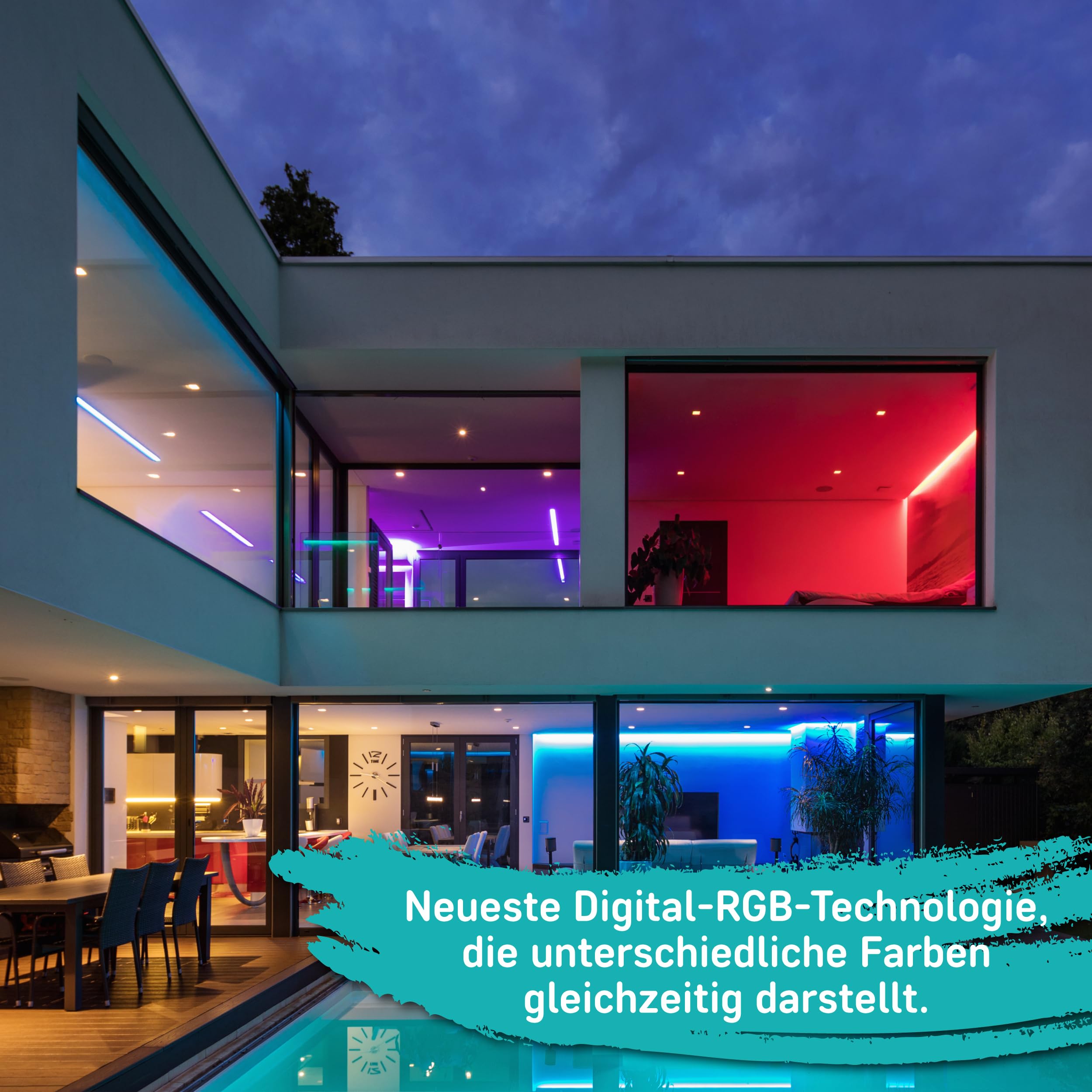 Müller-Licht Outdoor LED-Strip RGB mit music sensor und WLAN, per TUYA Smartphone-App steuerbar, 5 meter, selbstklebend