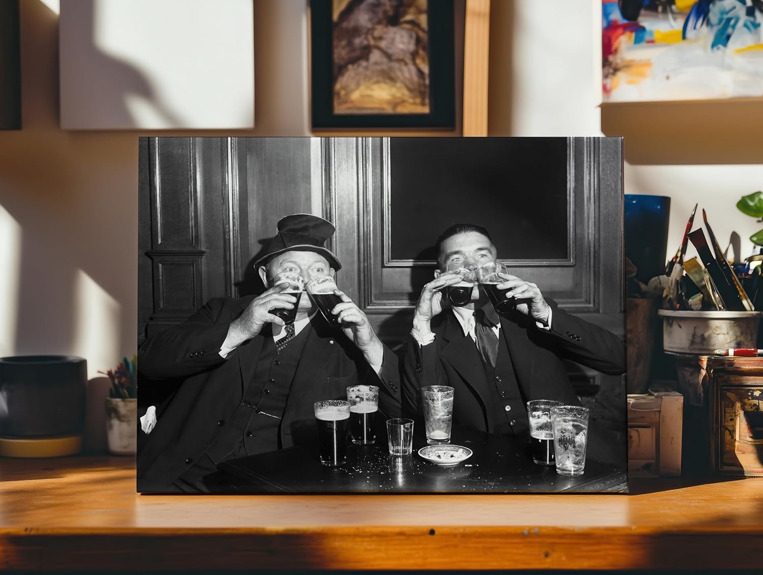 Poster Master Beer Canvas - Retro Men Drinking Beer Print - Black & White Art - Funny Gift for Men, Bartender, Husband - Decor for Restaurant, Bar Man Cave, Kitchen - 8x10 STRETCHED Canvas