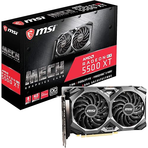 MSI Gaming Radeon RX 5500 XT Boost Clock: 1845 MHz 128-bit 8GB GDDR6 DP/HDMI Dual Torx 3.0 Fans Crossfire Freesync VR Ready Graphics Card (RX 5500 XT MECH 8G OC), Model