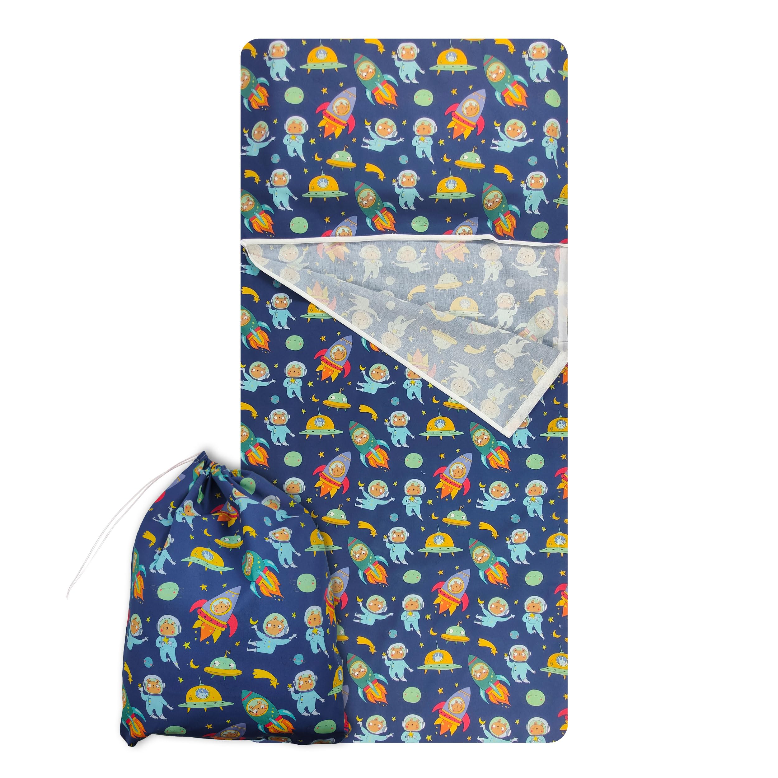 Set Asilo, Sacco nanna e sacchetto per Bimbo e Bimba da 2 a 6 Anni - Tessuto 100% Cotone Macchinine Copertina Asilo - 1