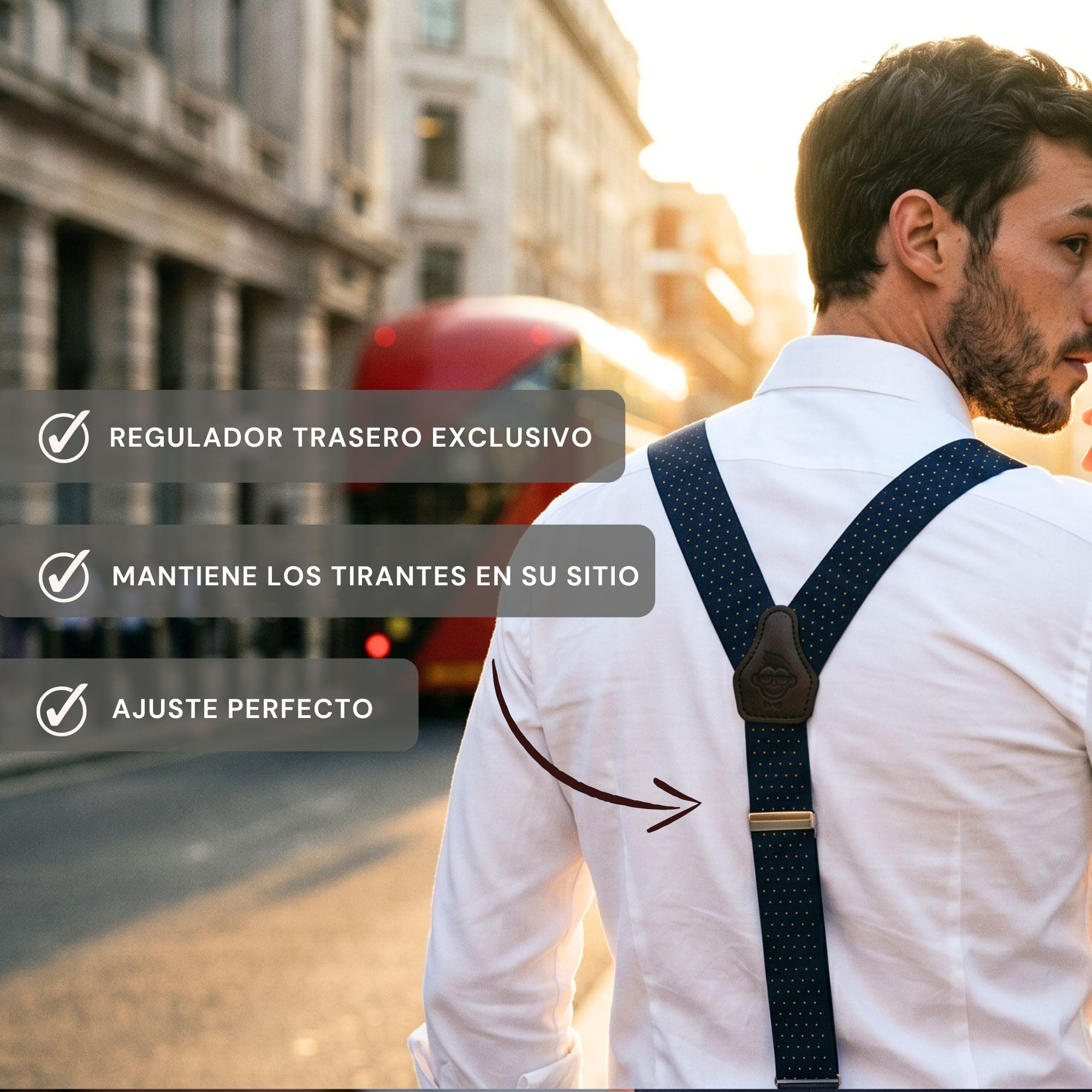 Tirantes Hombre Lunares Hechos a mano. Tirantes para pantalones hombre con 3 pinzas extrafuertes. Elásticos originales, con Estilo y Durabilidad.