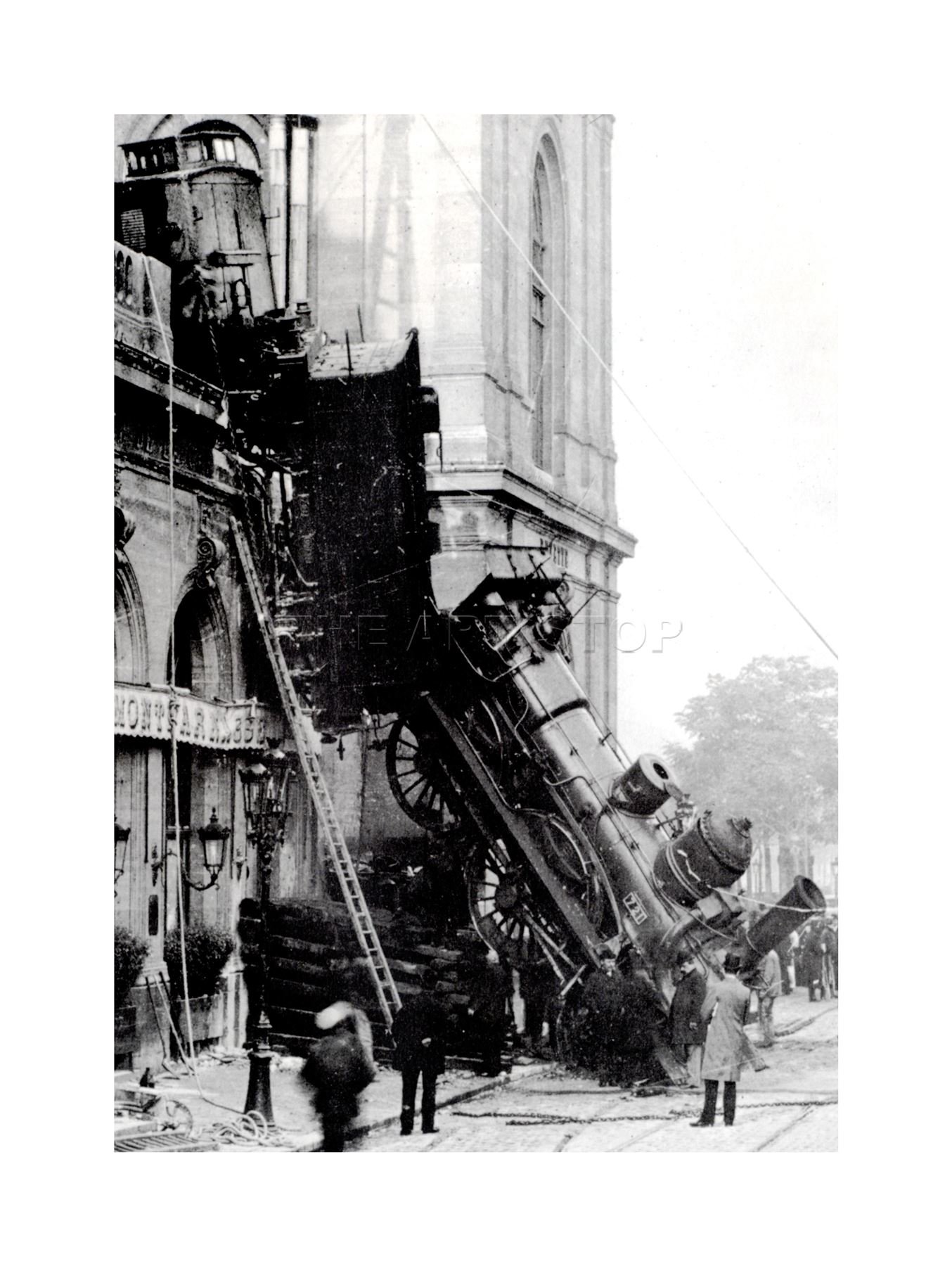 Wee Blue Coo Bw Train Wreck Montparnasse 1895 Crash Disaster Picture Wall Art Print