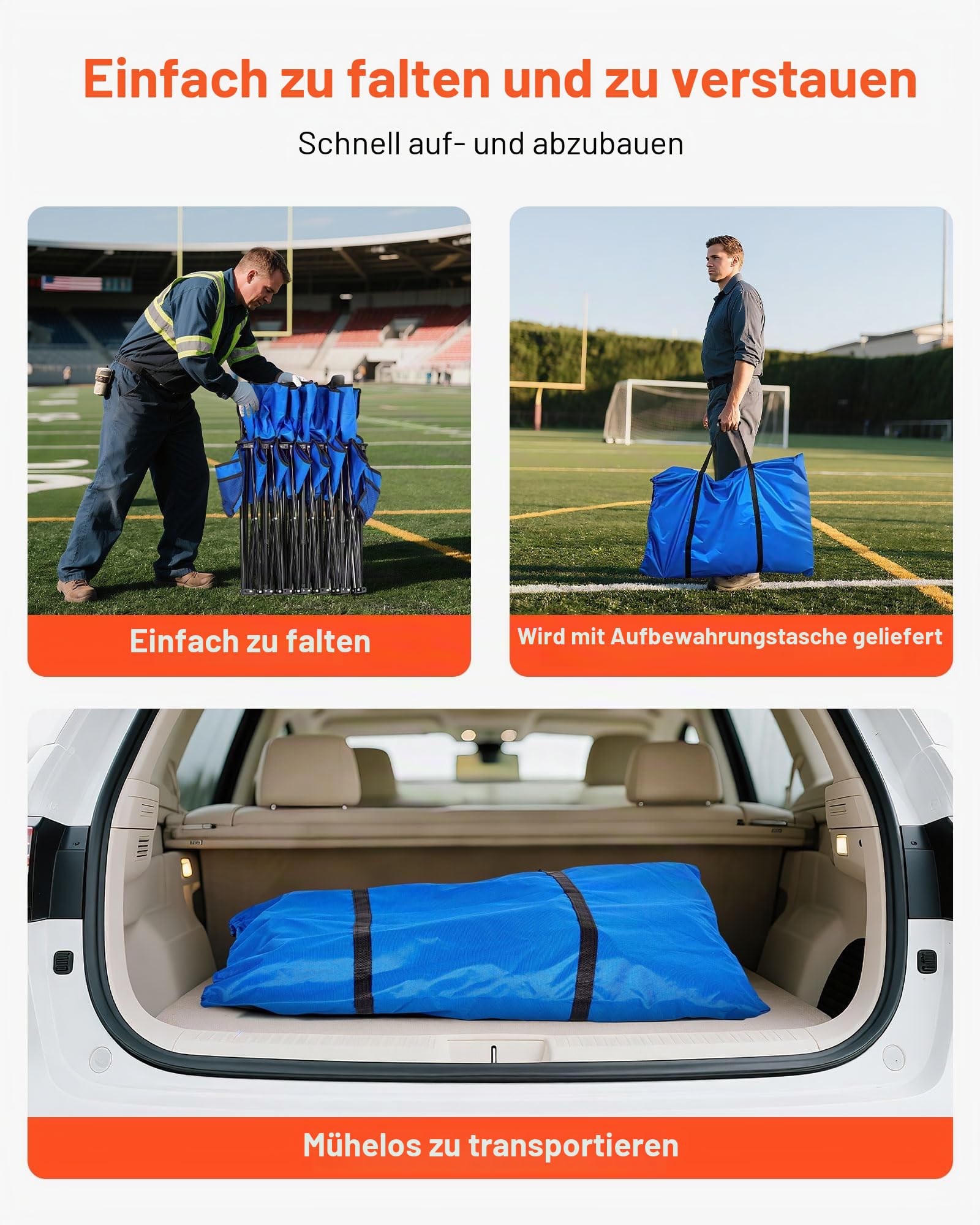 VEVOR tragbare Mannschaftsbank Sitzbank Campingbank (4 Personen) mit Seitentaschen & Tragetasche, Klappbank mit Rückenlehne, Seitenbank Seitensitzbank für Fußball Baseball Outdoor Blau