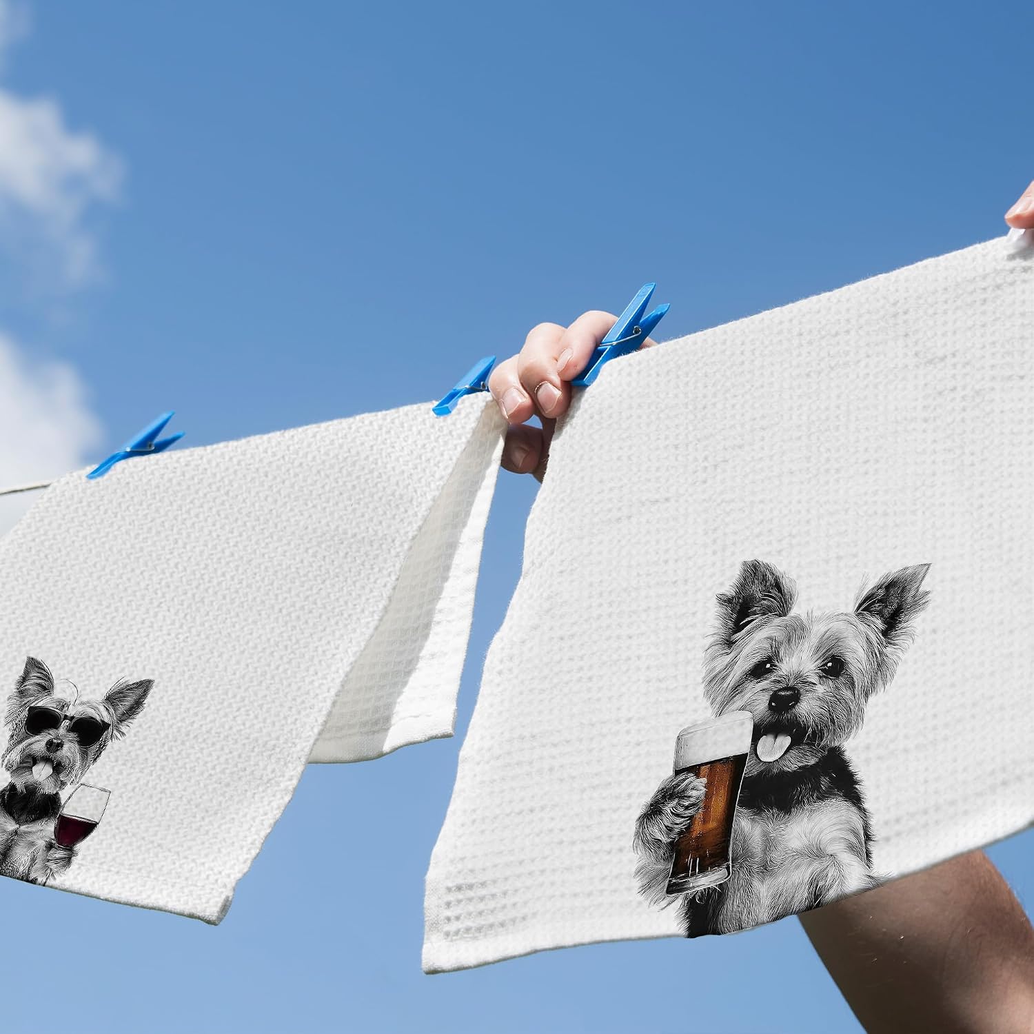 Funny Yorkshire Terrier Wine Bar Kitchen Dish Towels, Yorkshire Terrier Gifts, Yorkie Gifts for Women Men Hand Towels Kitchen Tea Towel Decorations, 16x24inch Set of 2