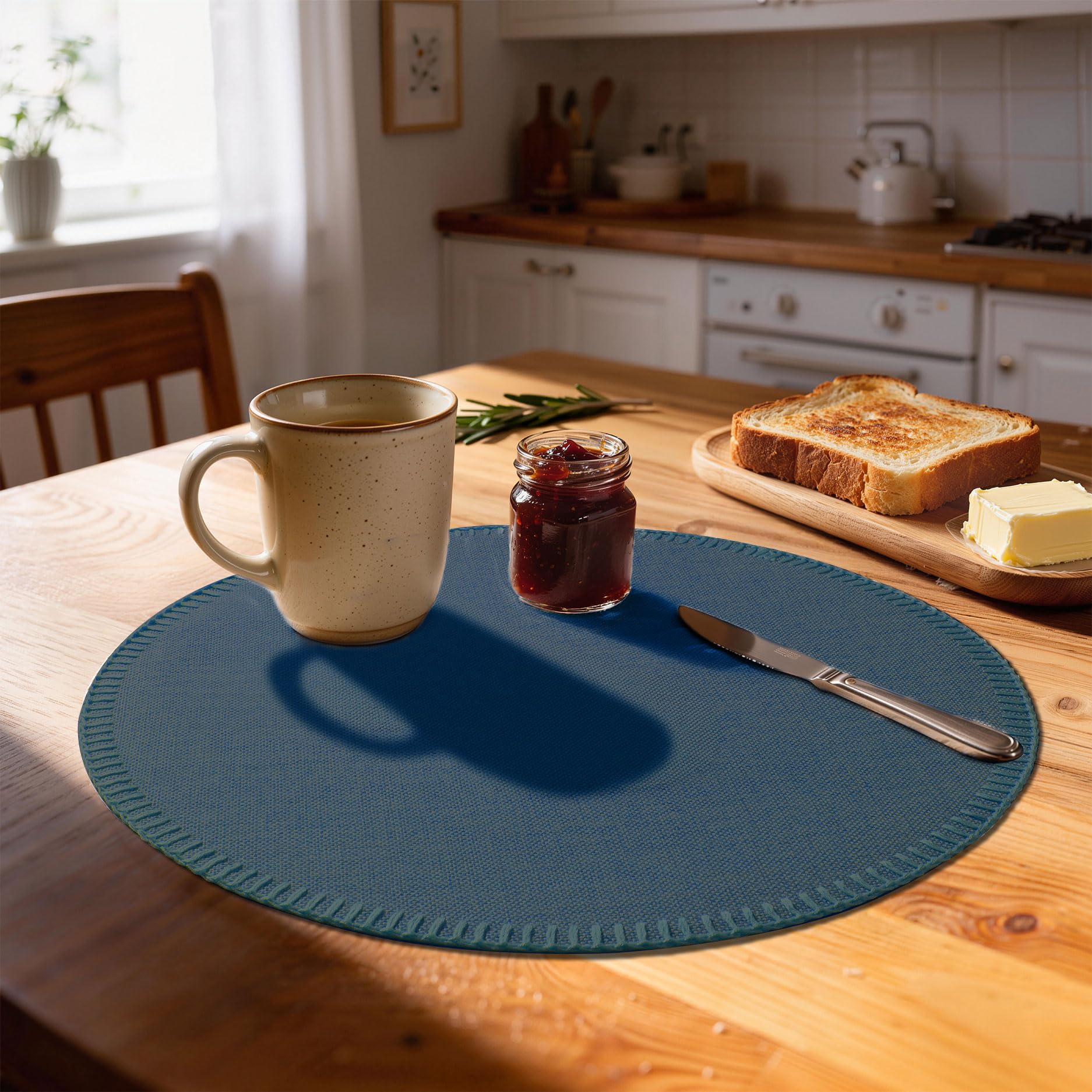 Rinpon Round Placemats Set of 8 - Machine Washable Linen-Like Cloth Place Mats & Heat-Resistant for Dining Table - Ideal for Family Meals, Daily Use,