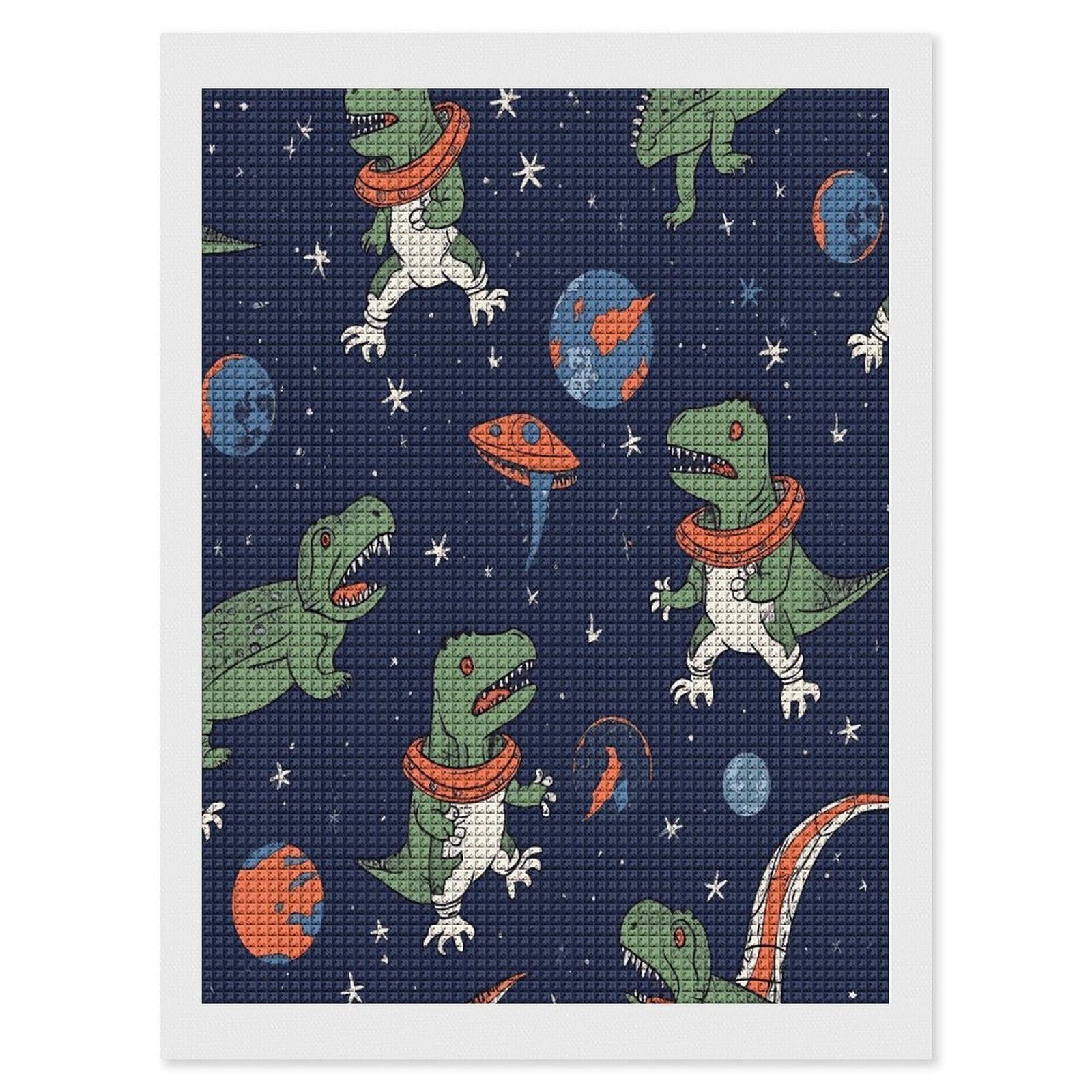 FodPand Funny Astronaut Dinosaur Rocket Diamond Painting Kit for Beginner Fun 5D DIY Crafts for Adults Diamond Art Kits Square Diamond Art Canvas Painting Gem Art Crafts for Home Wall Decor 12"x16"