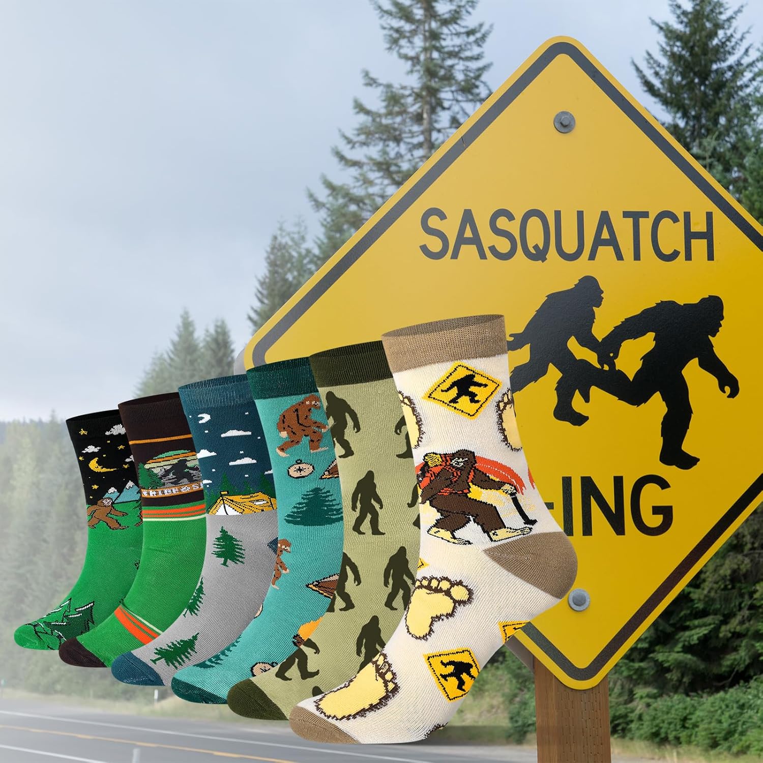 Haysandy 6 Pairs Sasquatch Novelty Socks for Men Women Funny Crew Socks Winter Stuff Gifts Ideas Family Friend Hide Seek - Image 4